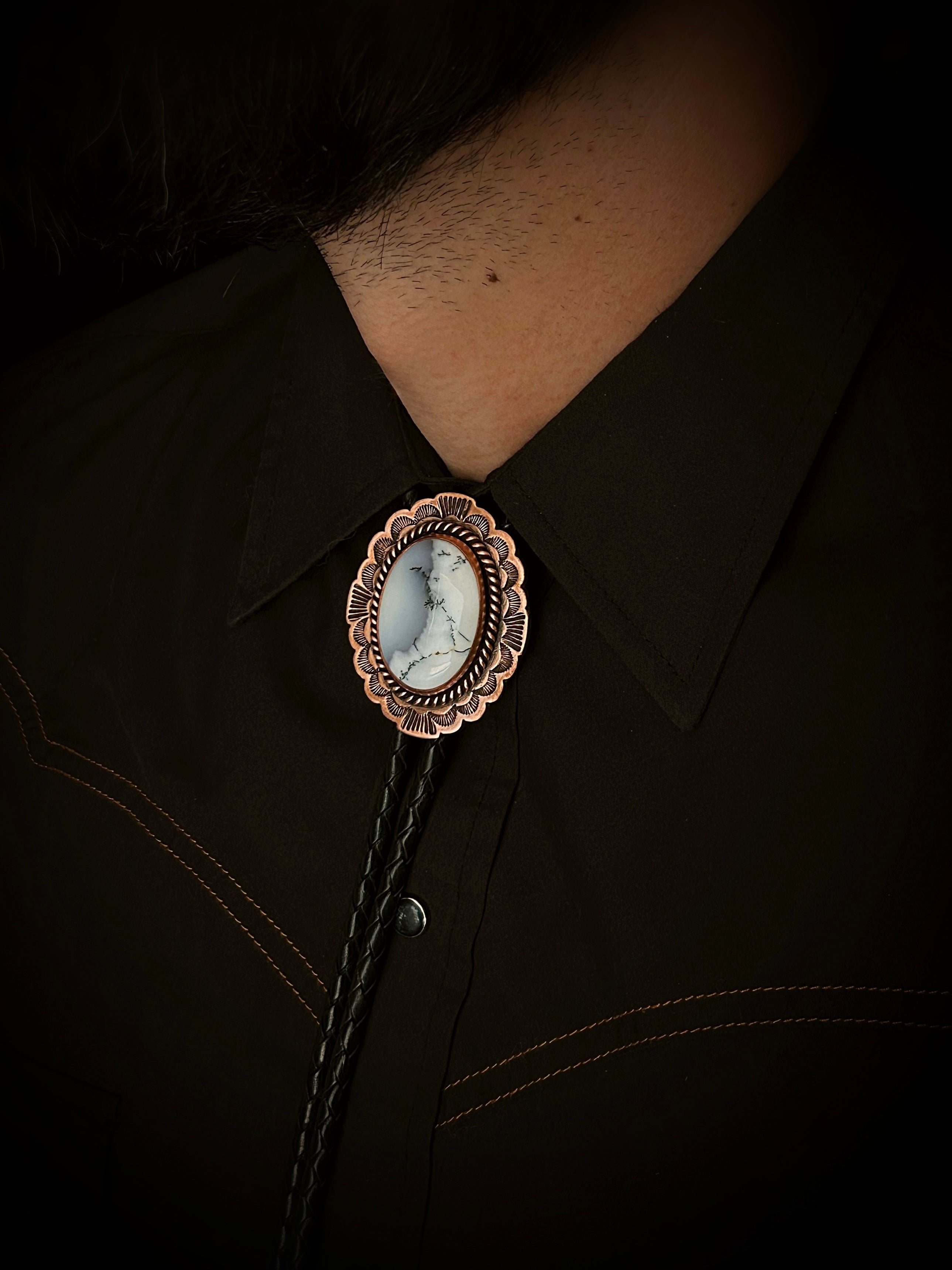 Copper Dendritic Opal Bolo Tie