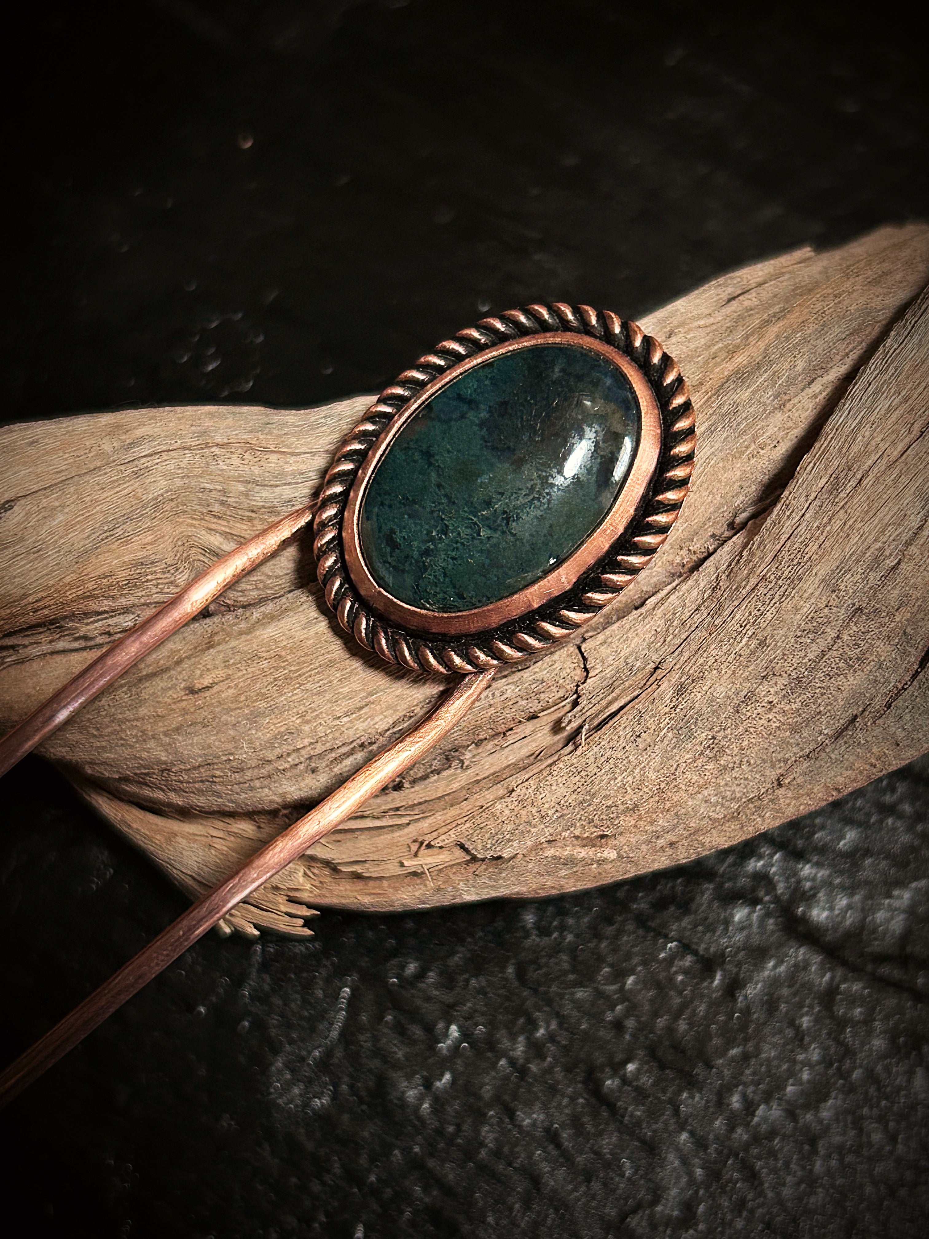 Copper Moss Agate Hair Fork
