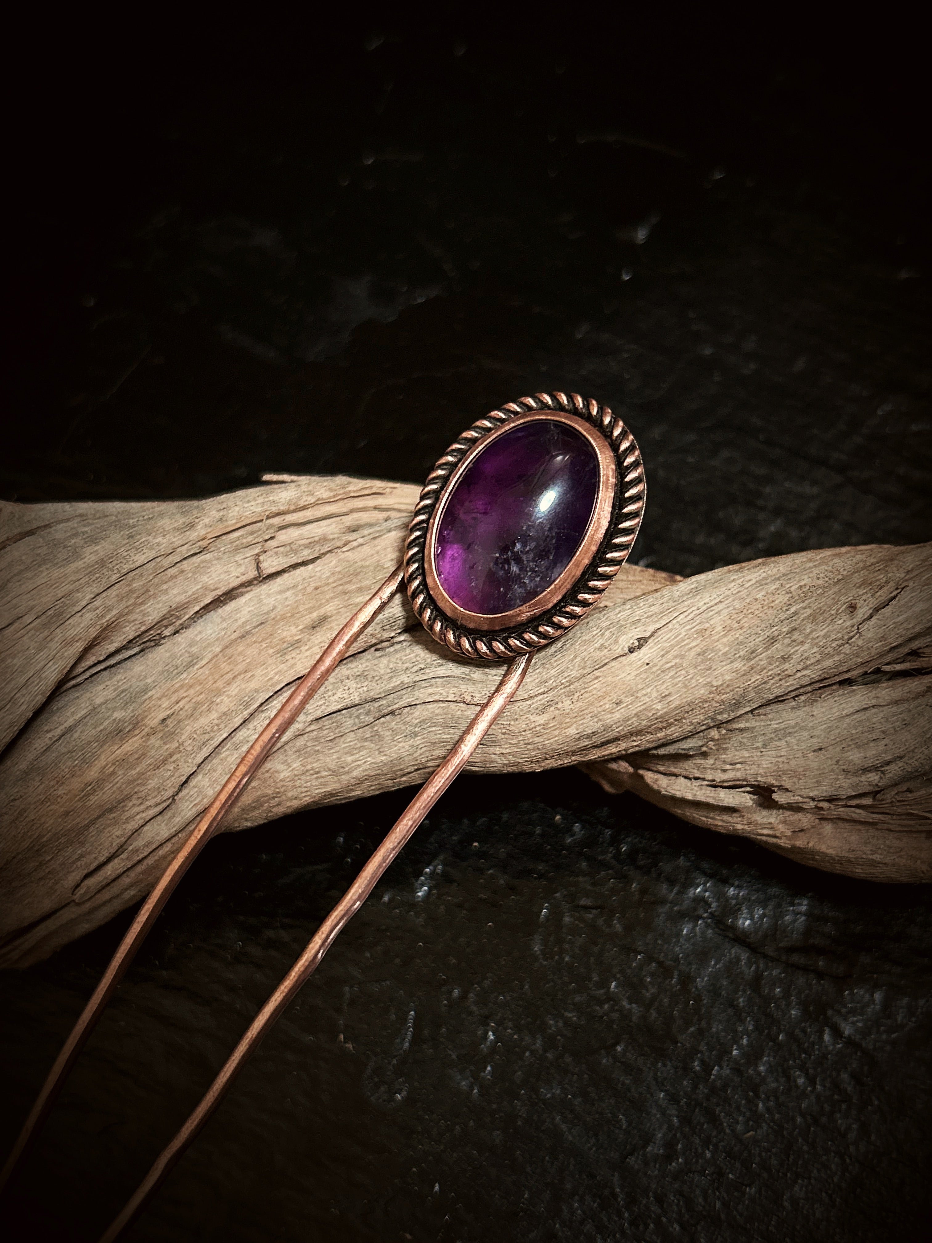 Copper Amethyst Hair Fork