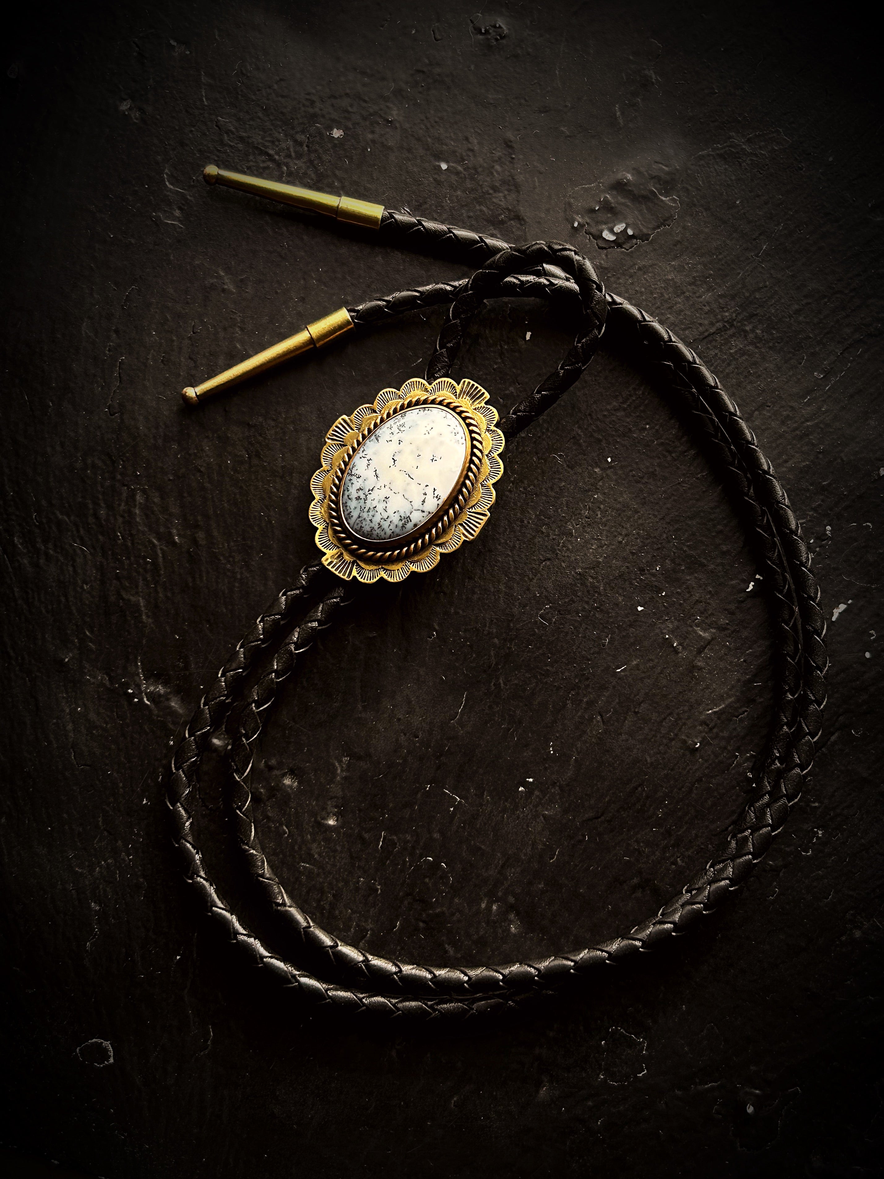 Brass Dendritic Opal Bolo Tie