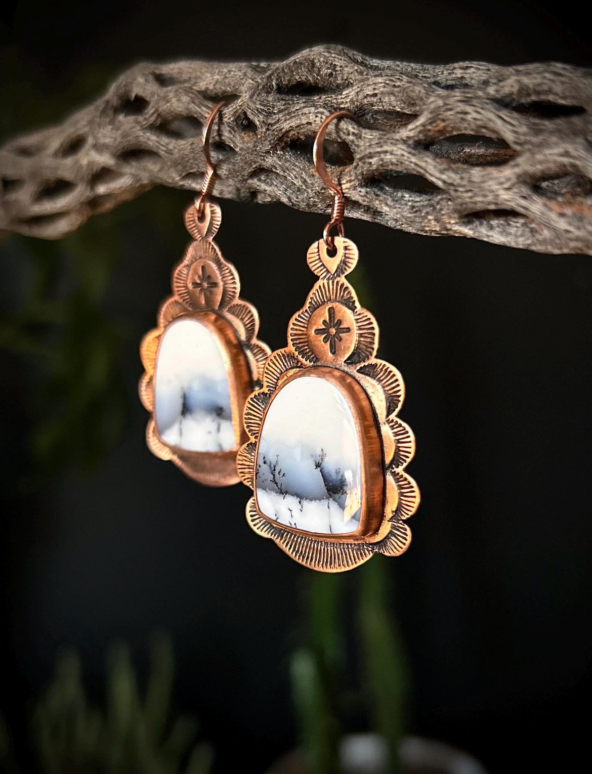 Copper & 14k Rose Gold Dendritic Opal Earrings