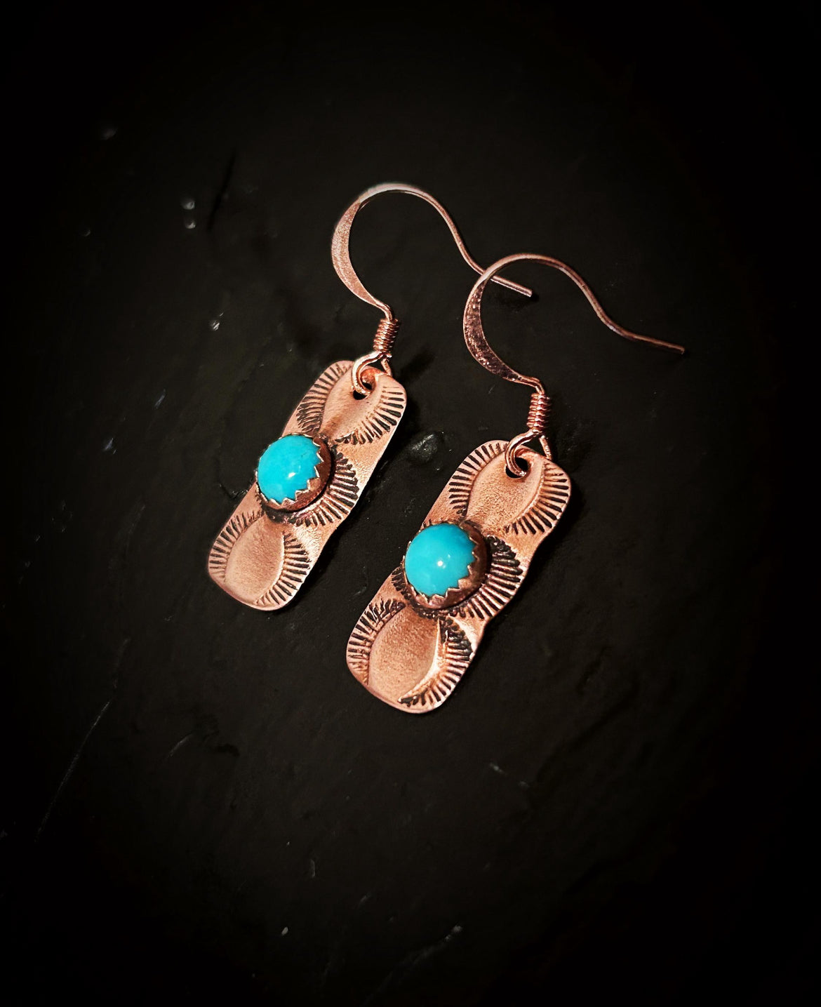 Copper & 14k Rose Gold Turquoise Earrings