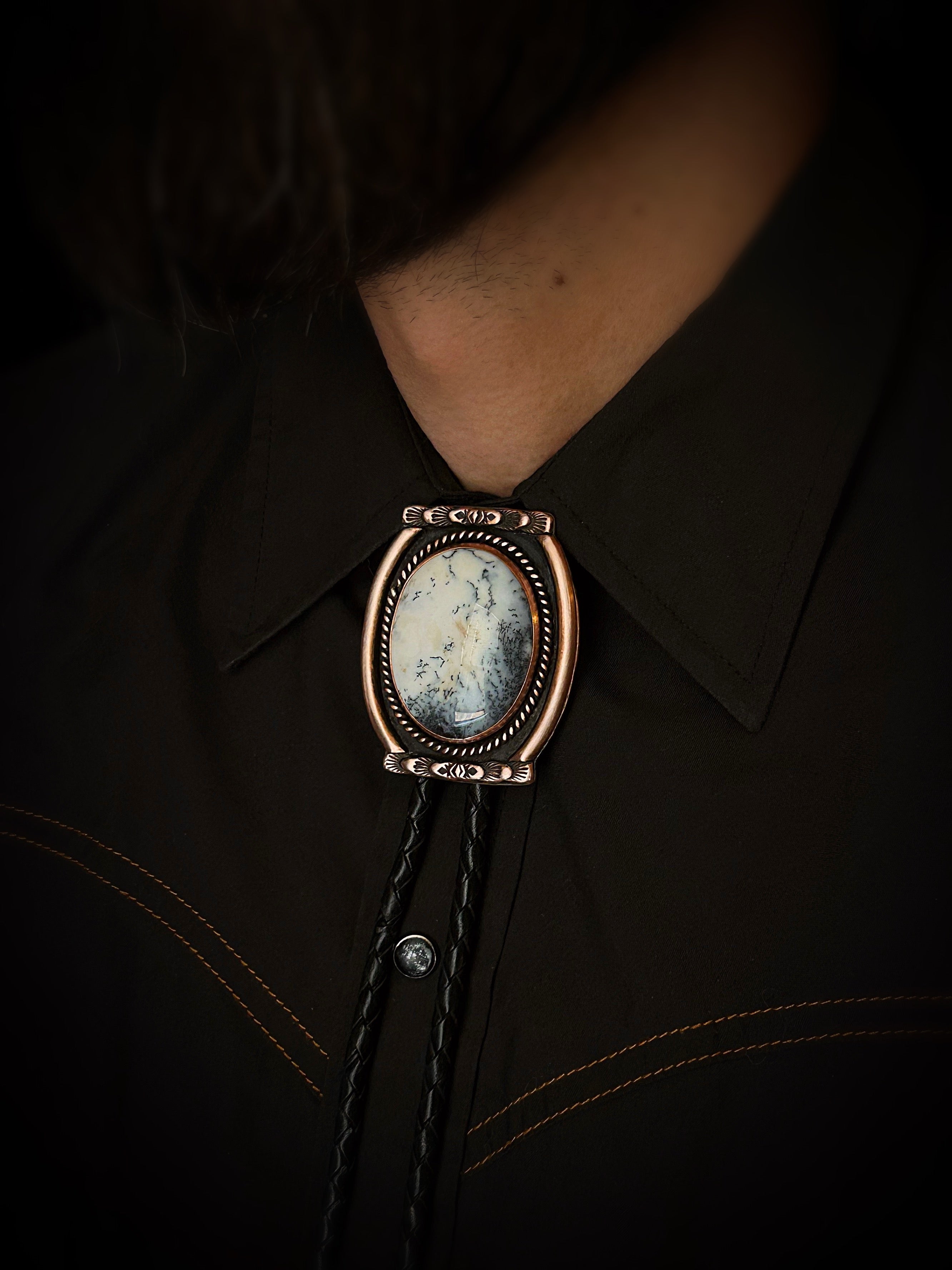 Copper Dendritic Opal Bolo Tie