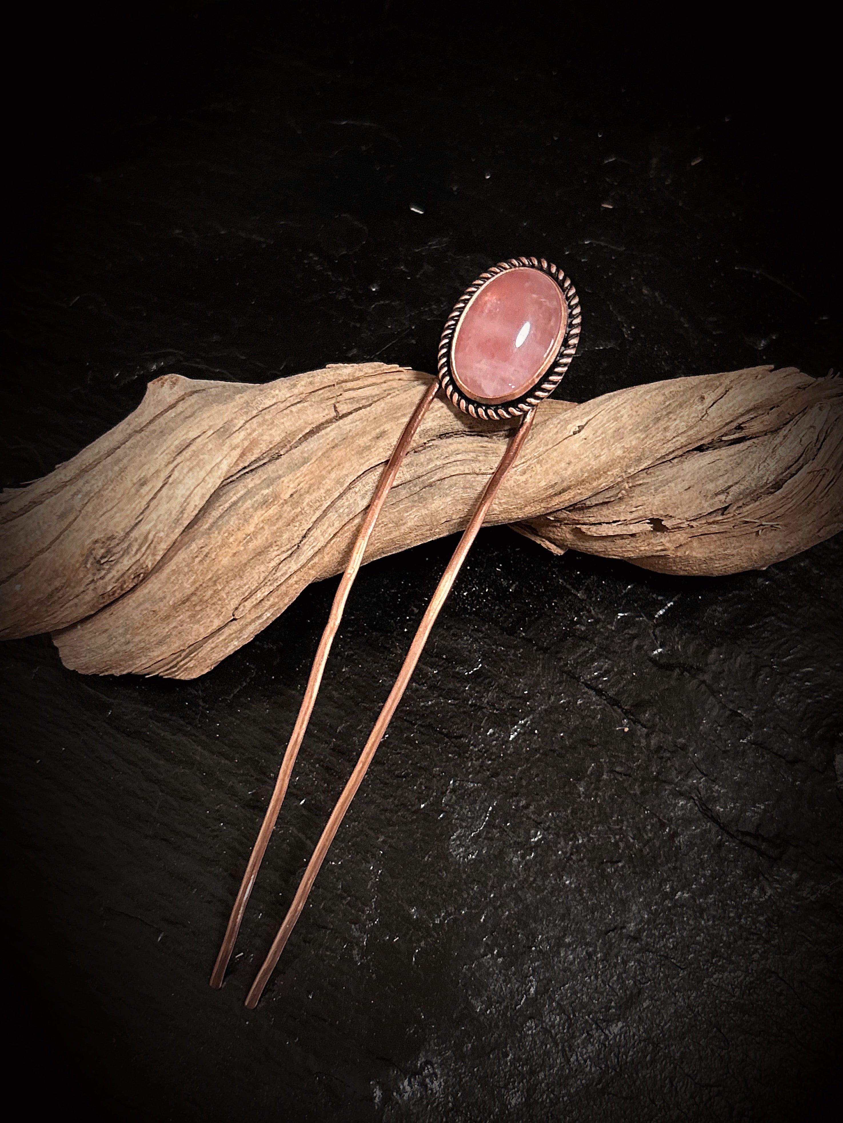 Copper Rose Quartz Hair Fork