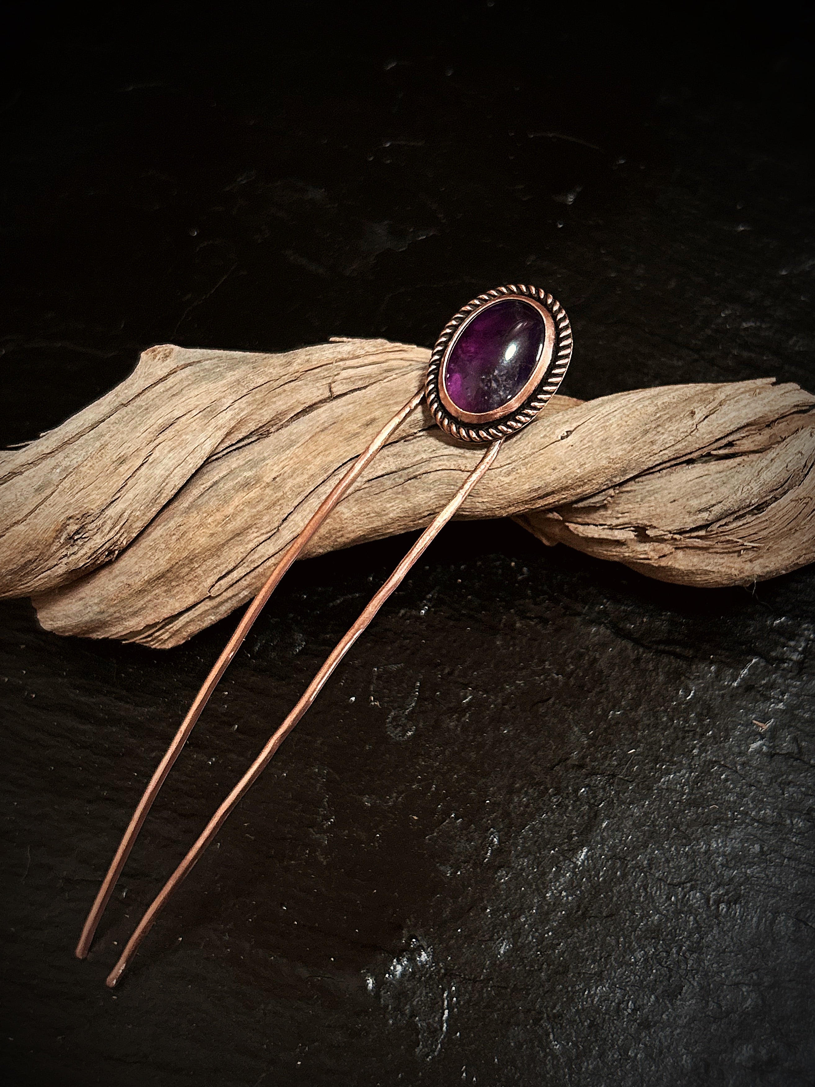 Copper Amethyst Hair Fork