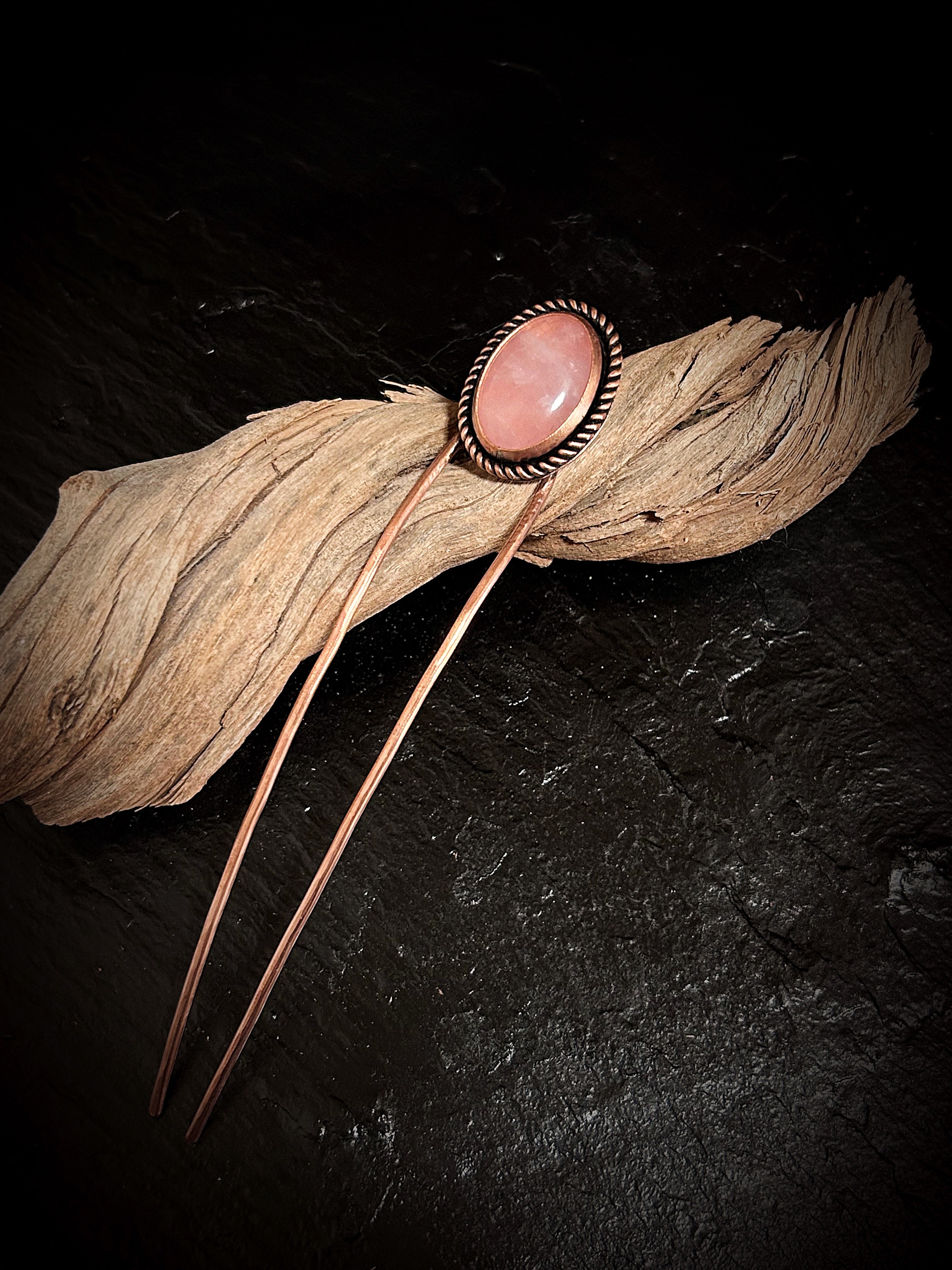 Copper Rose Quartz Hair Fork