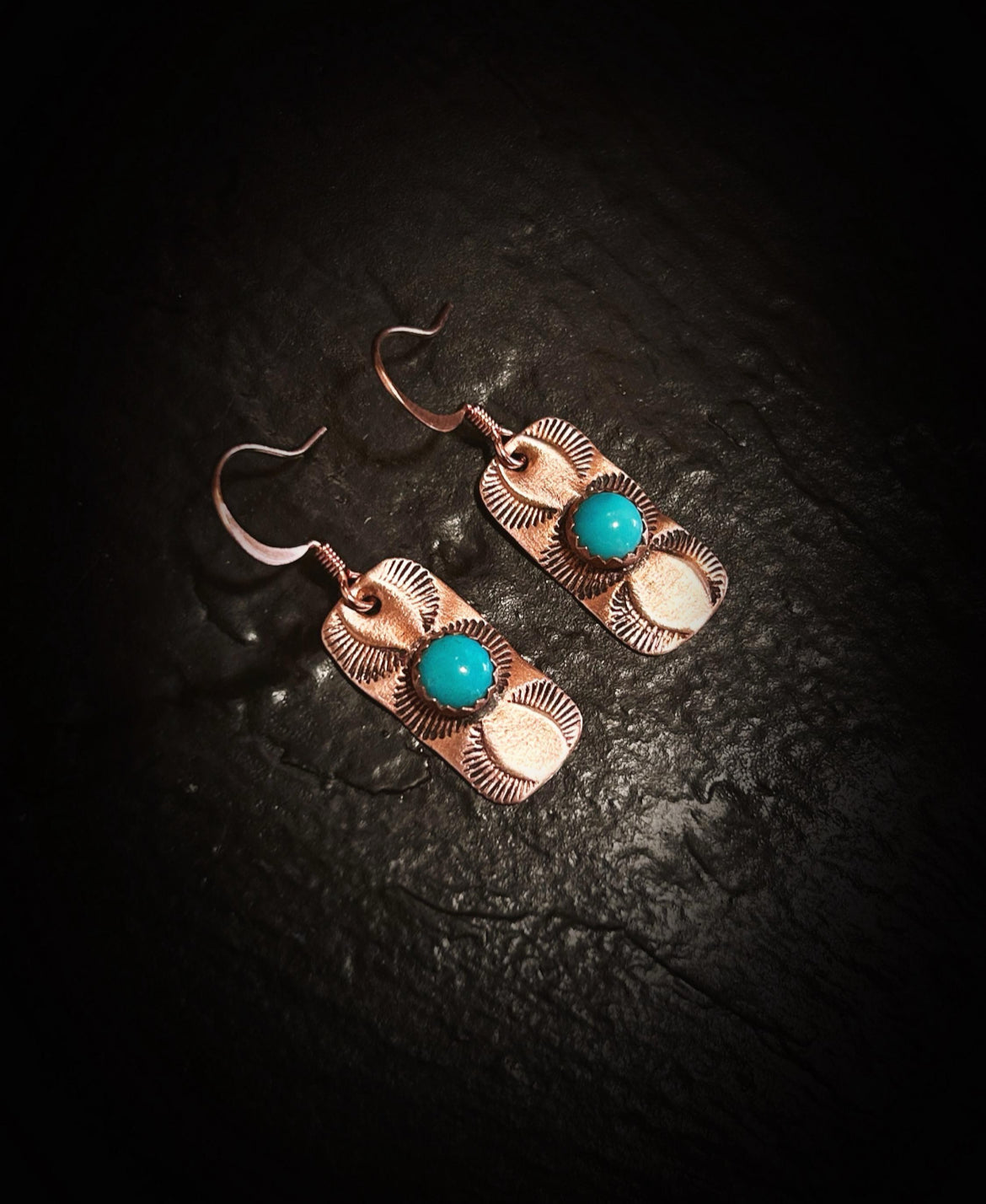 Copper & 14k Rose Gold Turquoise Earrings