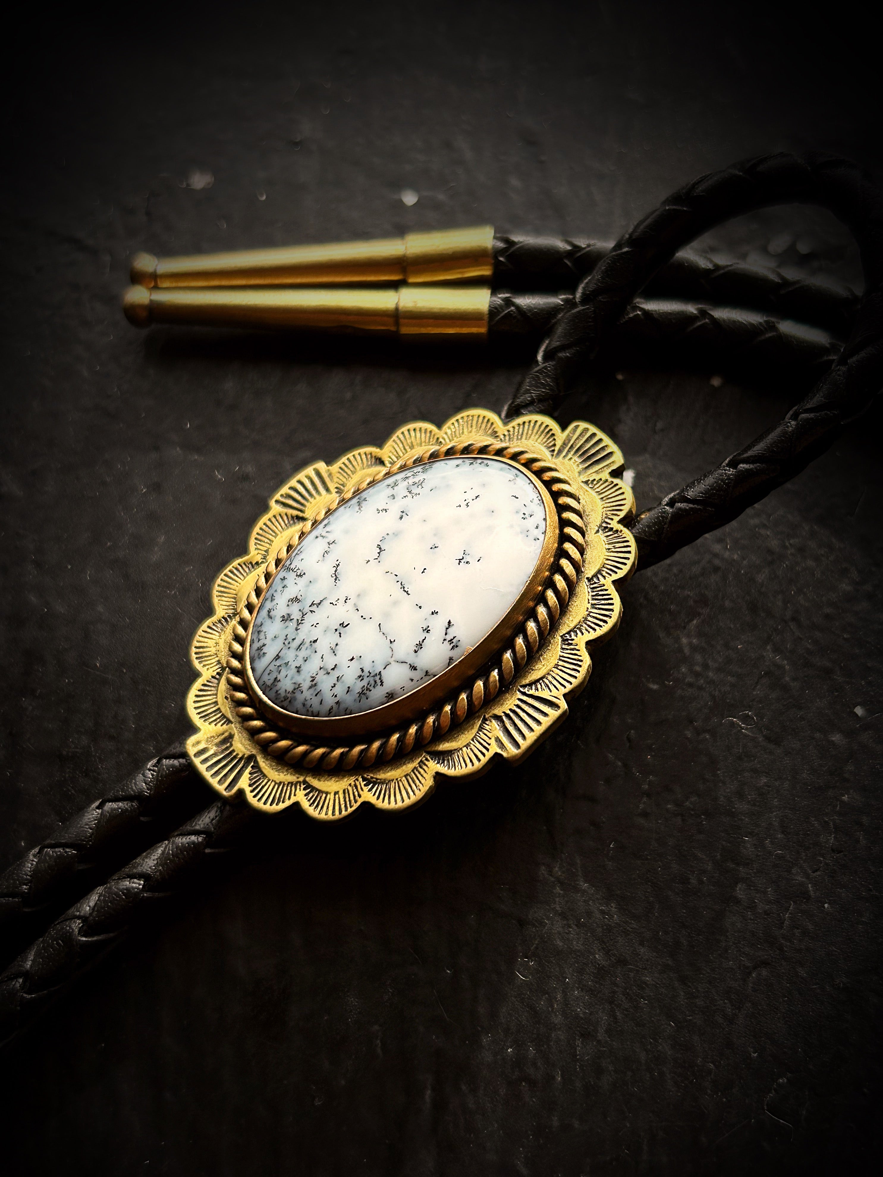 Brass Dendritic Opal Bolo Tie