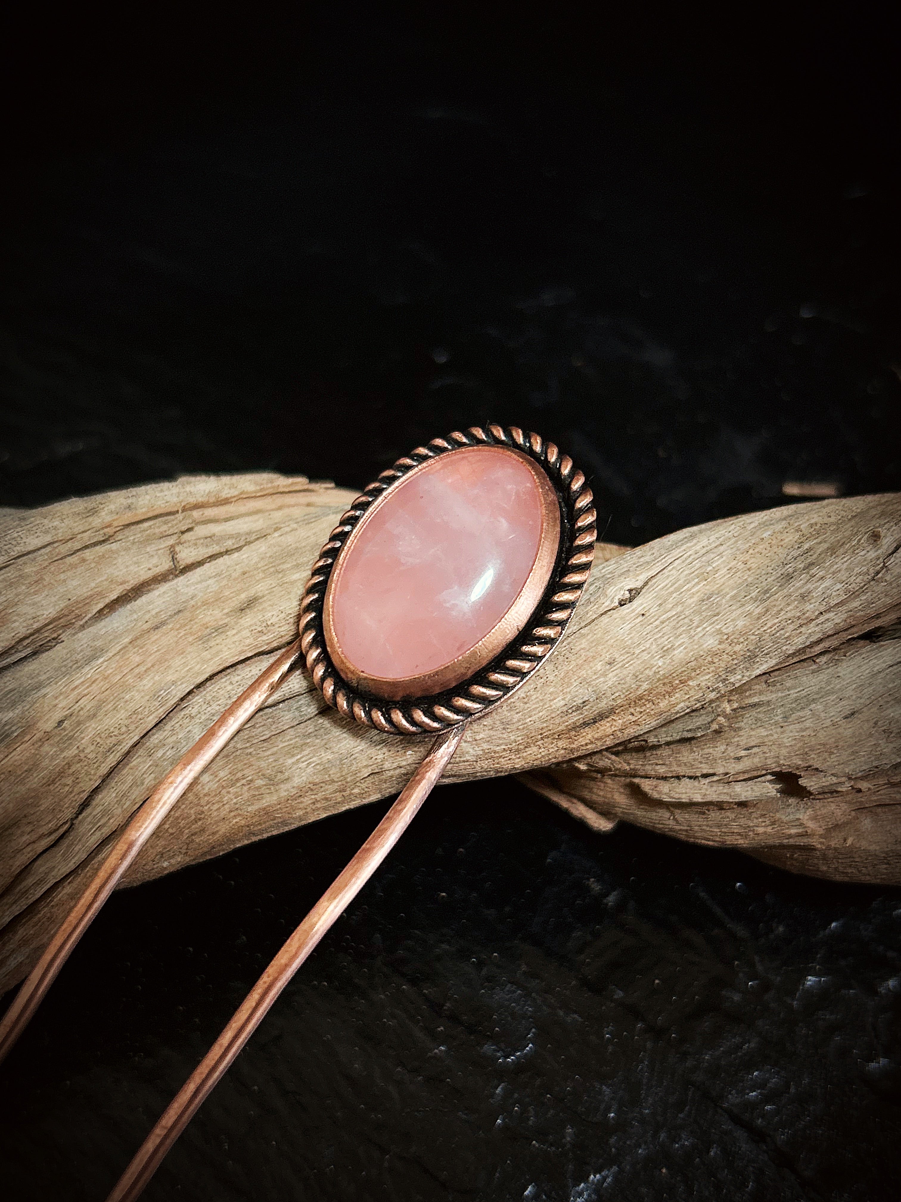 Copper Rose Quartz Hair Fork