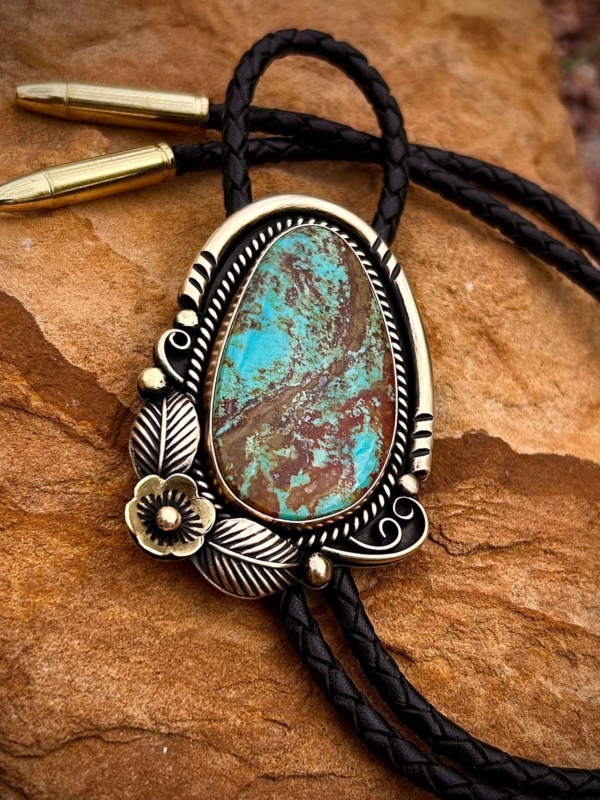 Brass #8 Turquoise Bolo Tie