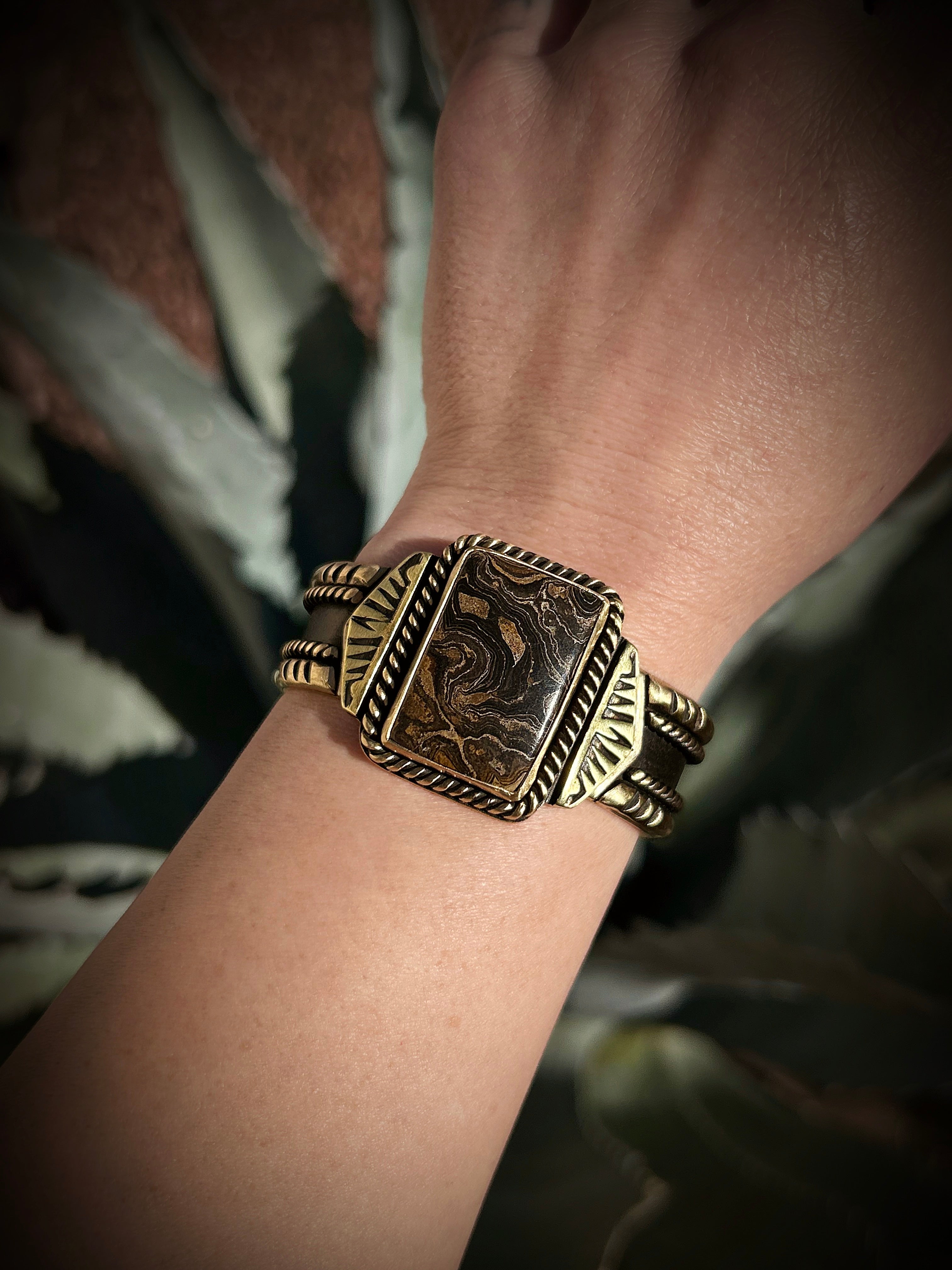 Brass Stromatolite Cuff Bracelet