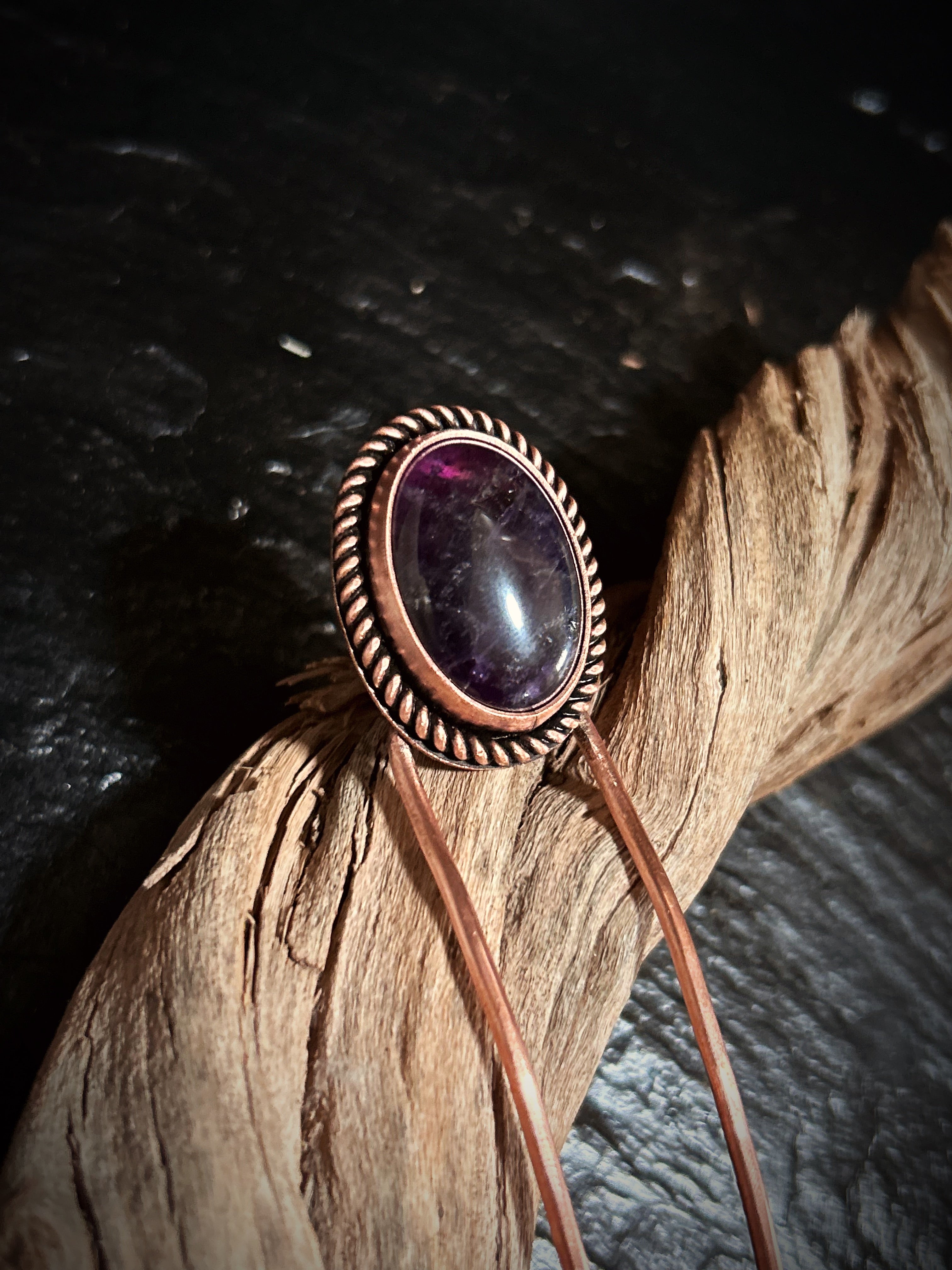 Copper Amethyst Hair Fork