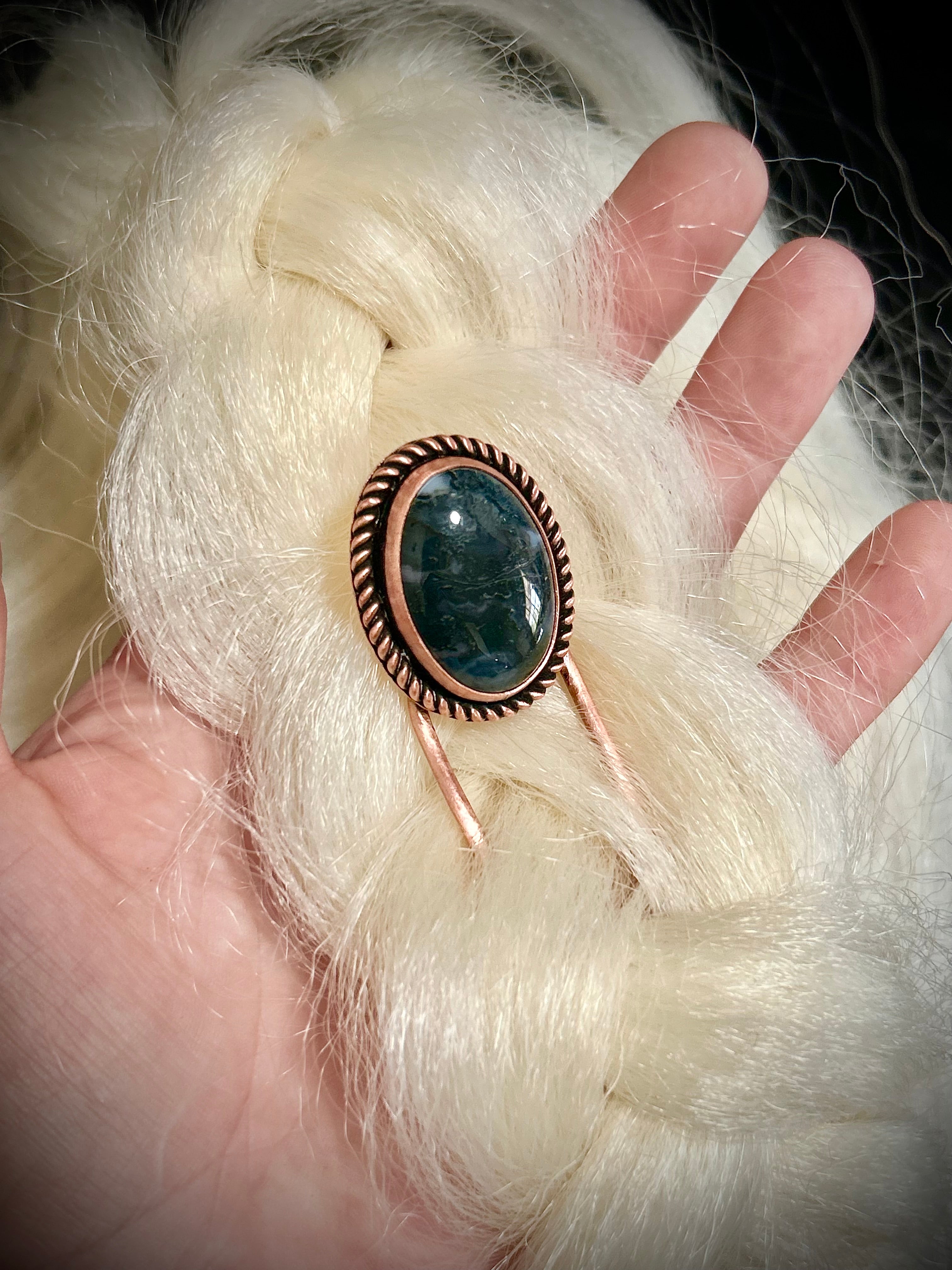 Copper Moss Agate Hair Fork