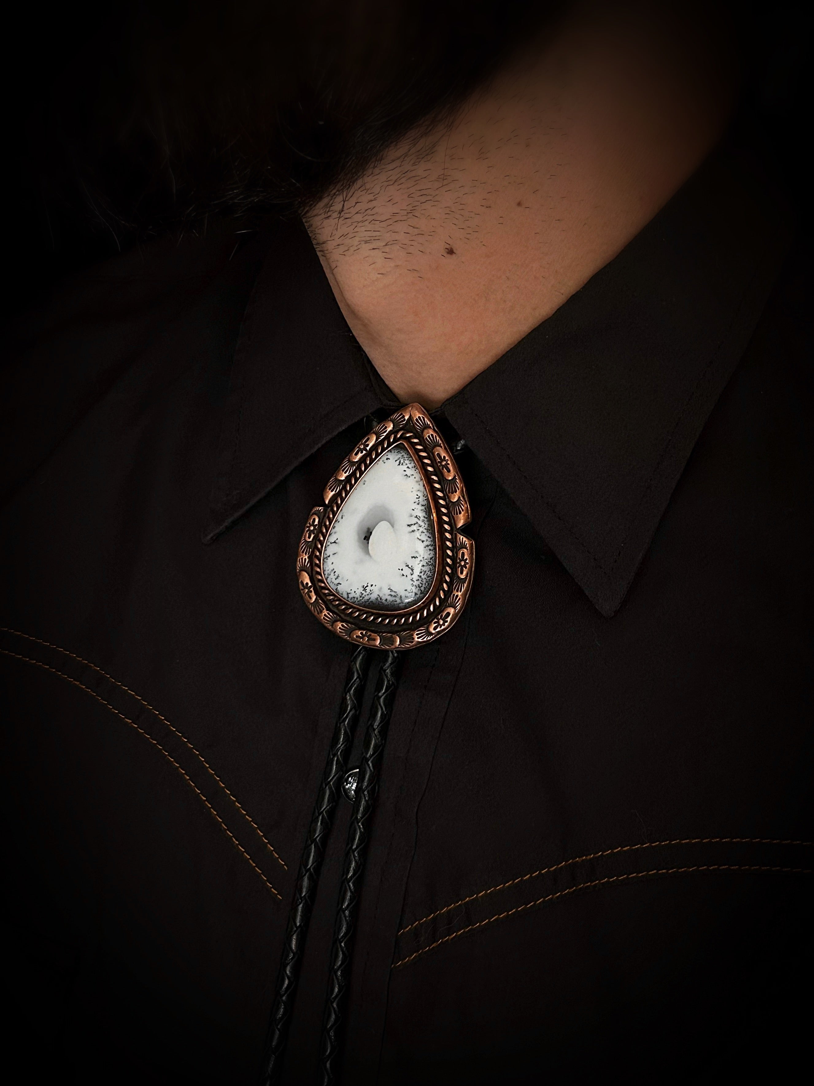 Copper Dendritic Opal Bolo Tie