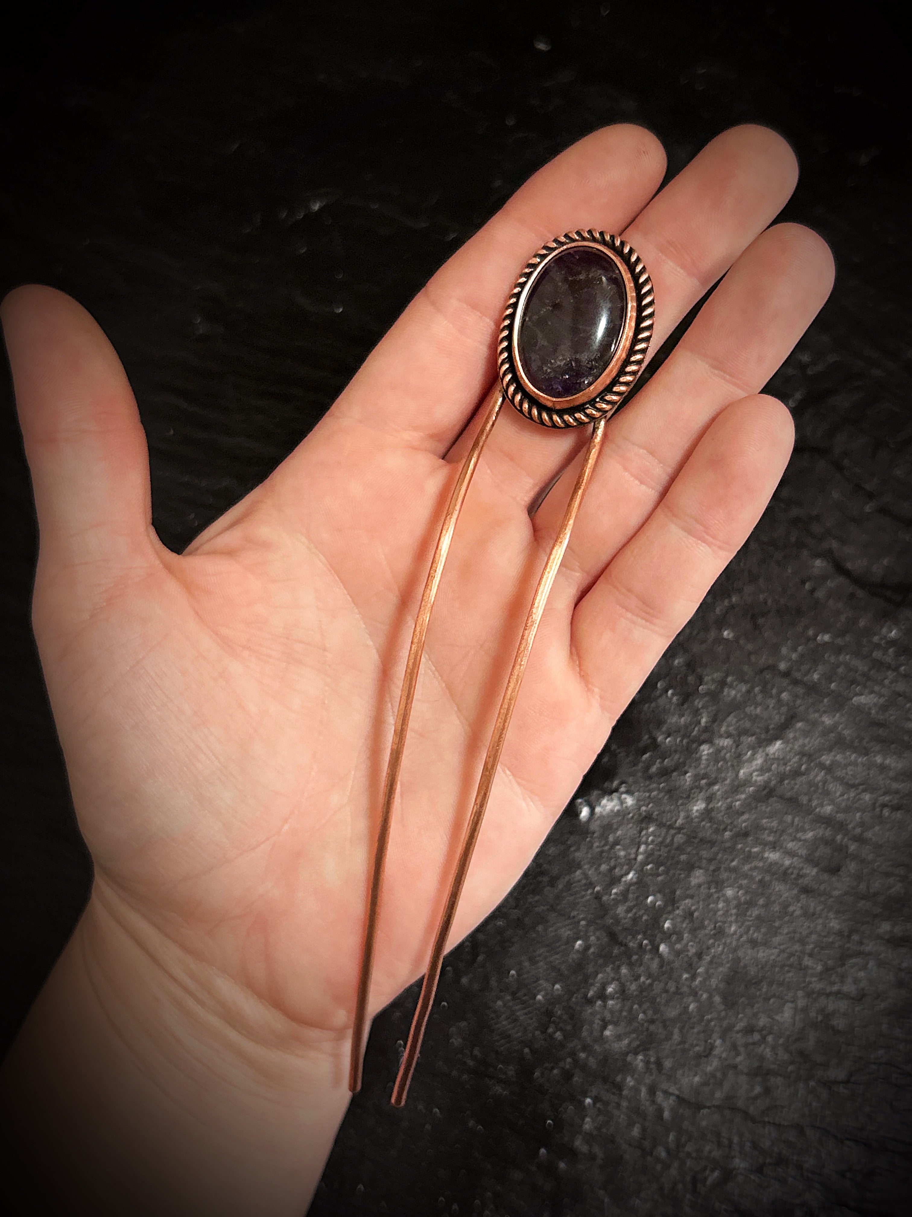 Copper Amethyst Hair Fork