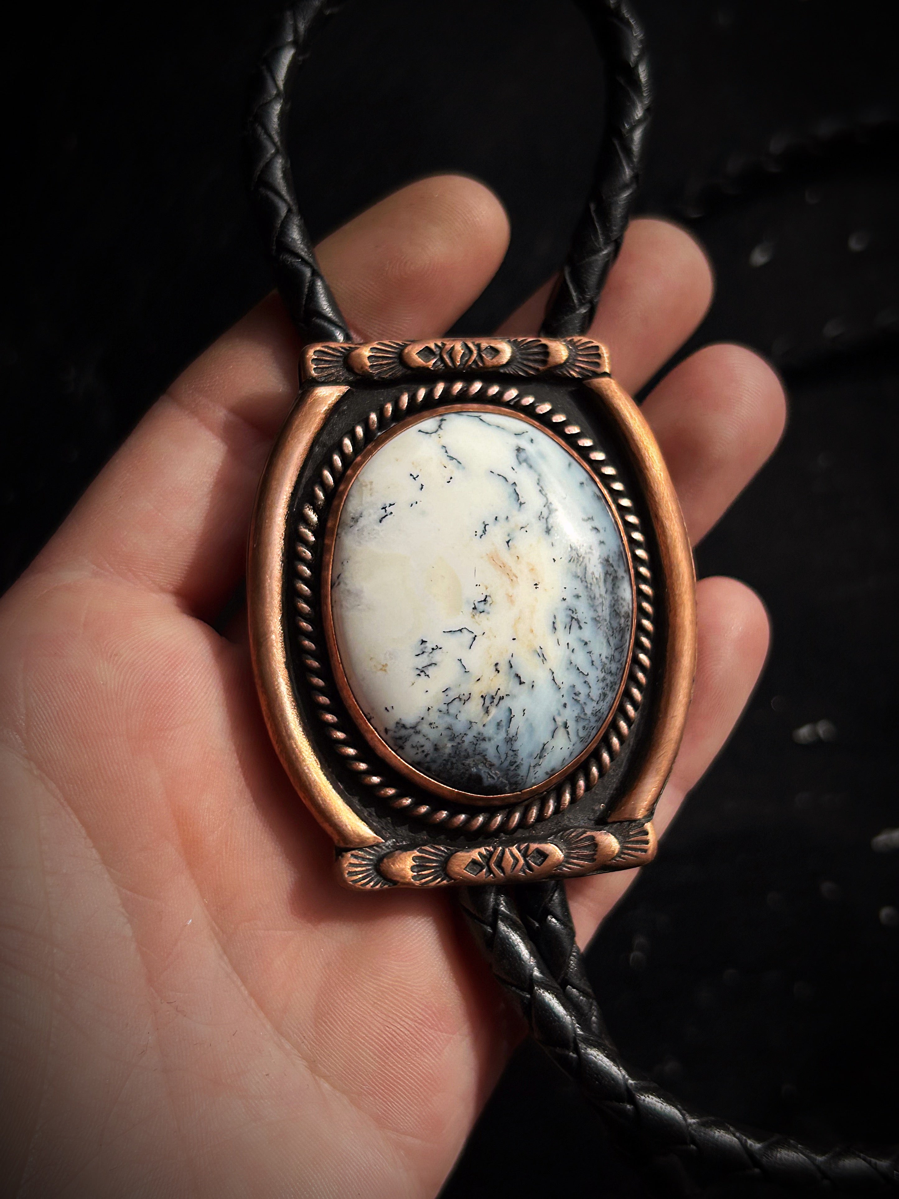Copper Dendritic Opal Bolo Tie