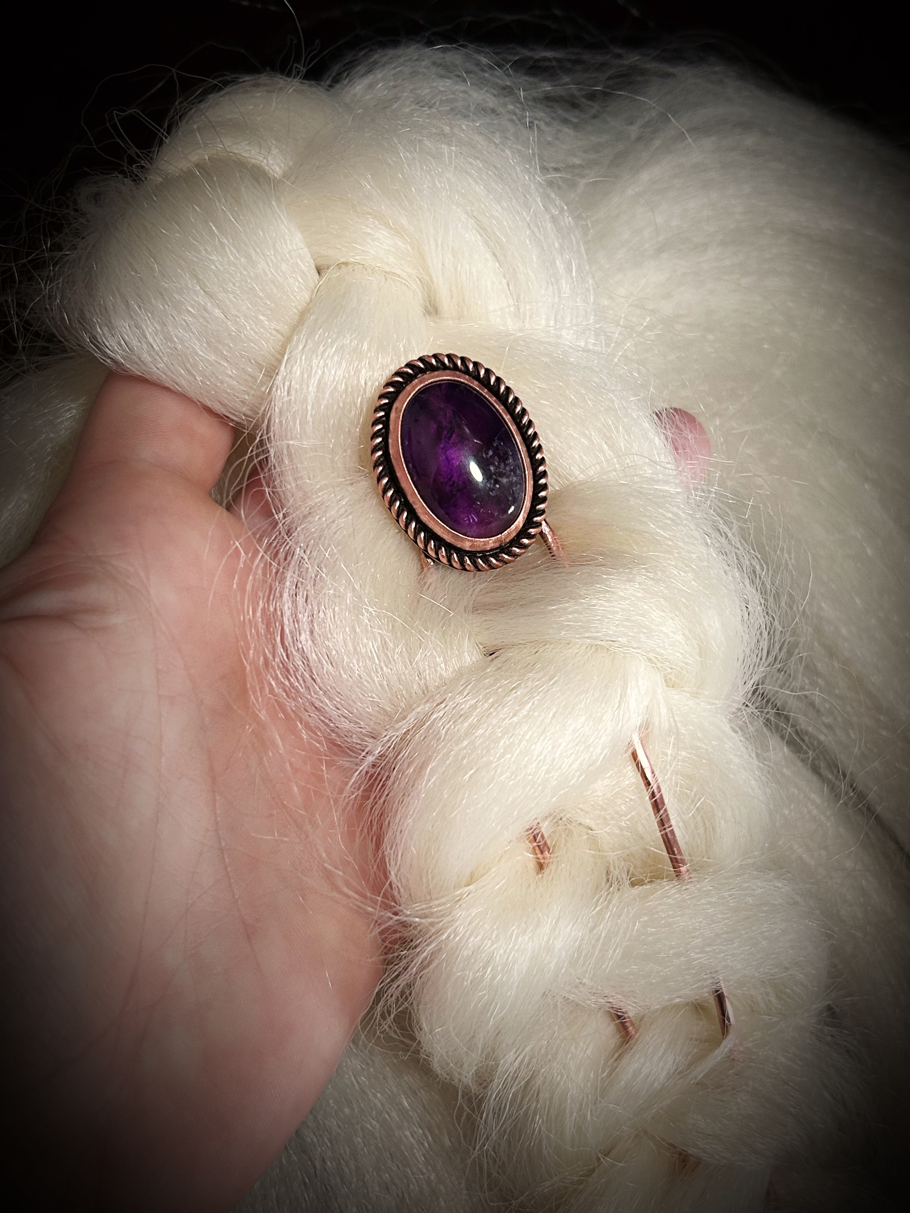 Copper Amethyst Hair Fork