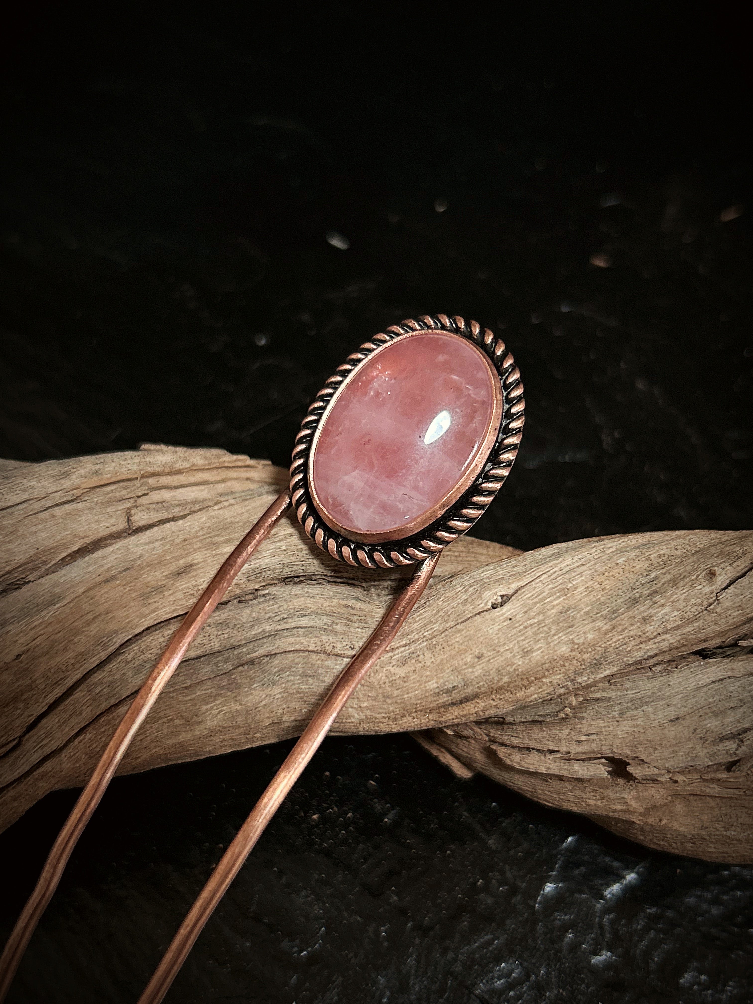 Copper Rose Quartz Hair Fork