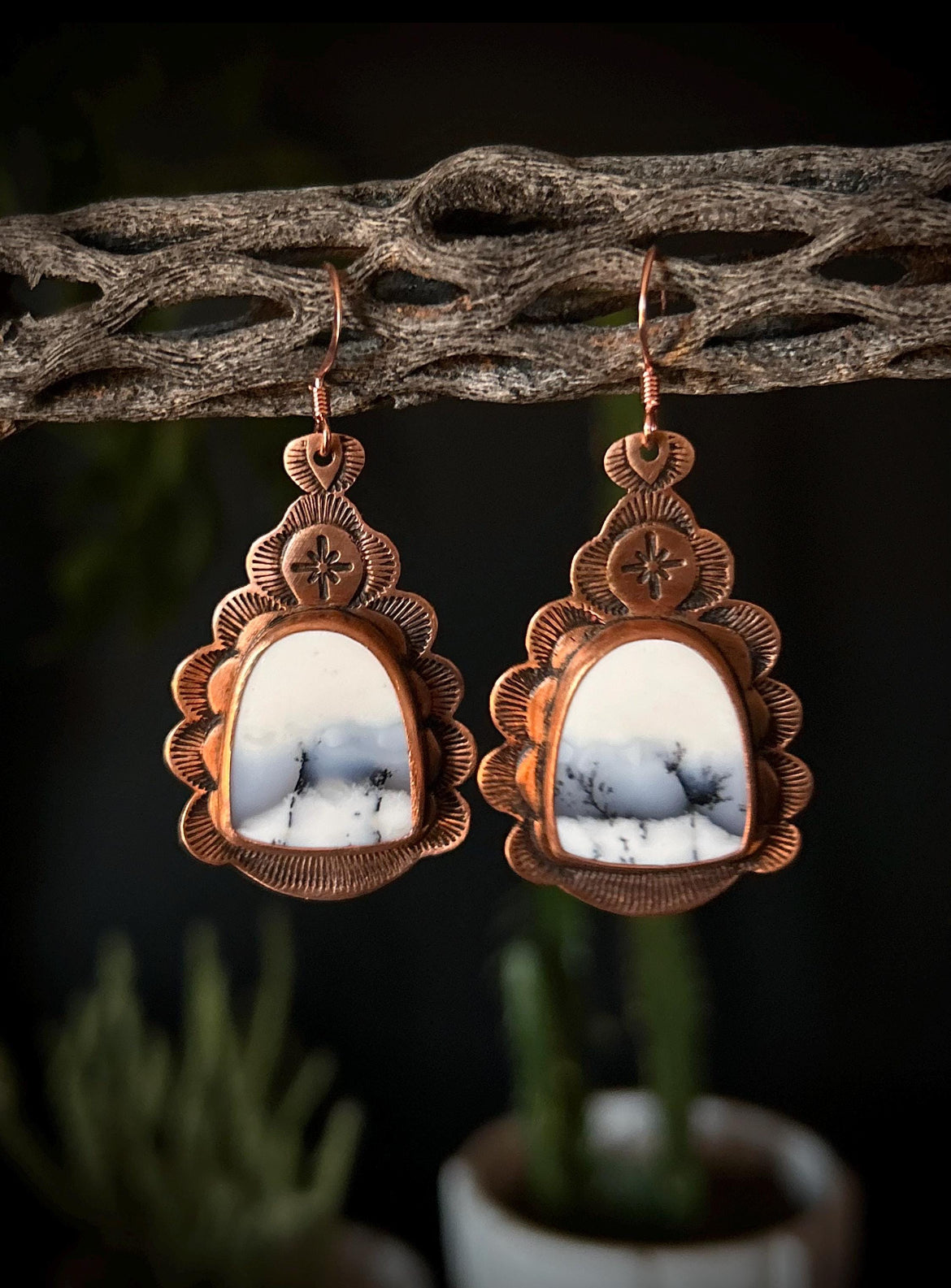 Copper & 14k Rose Gold Dendritic Opal Earrings