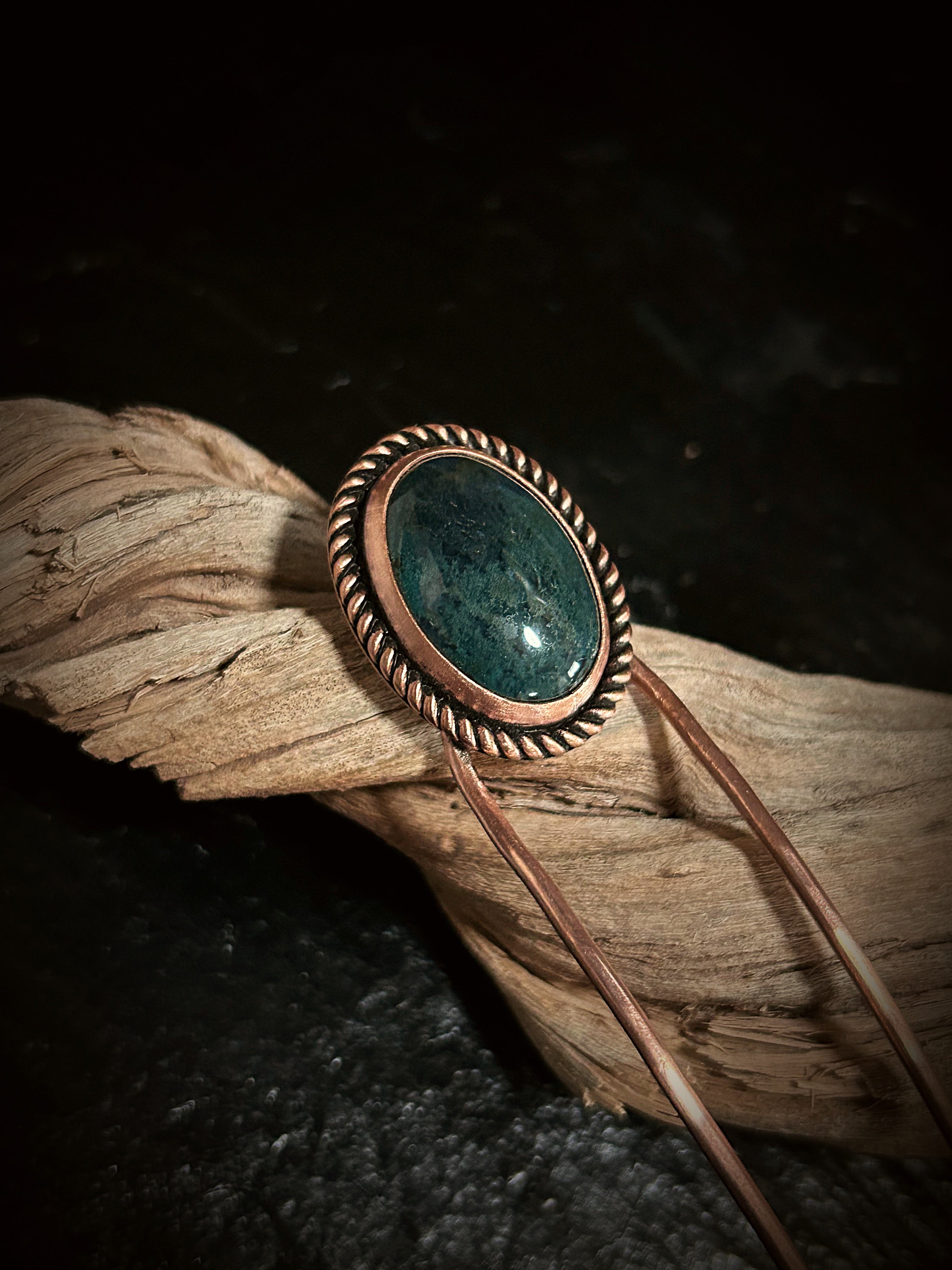 Copper Moss Agate Hair Fork