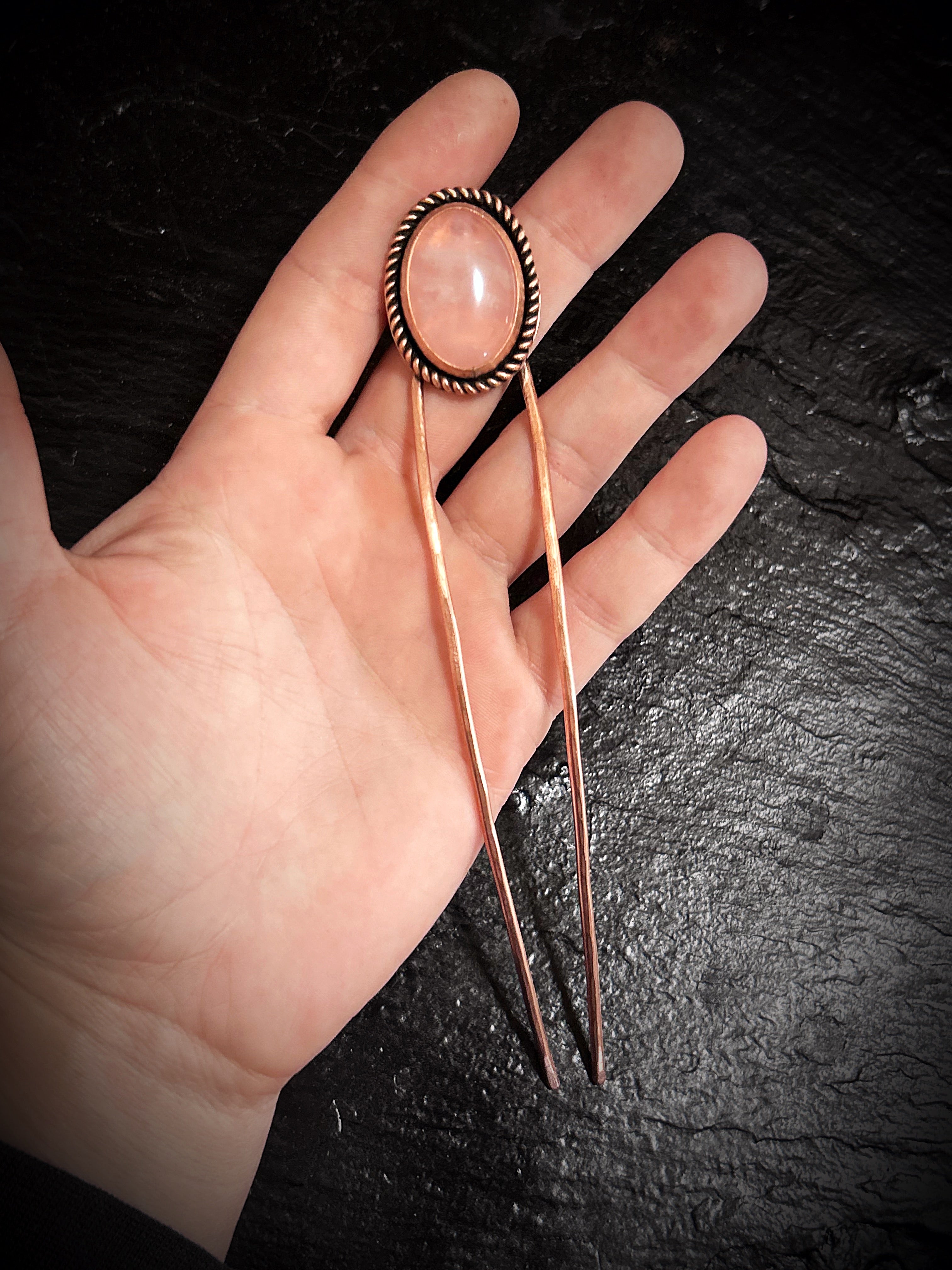 Copper Rose Quartz Hair Fork