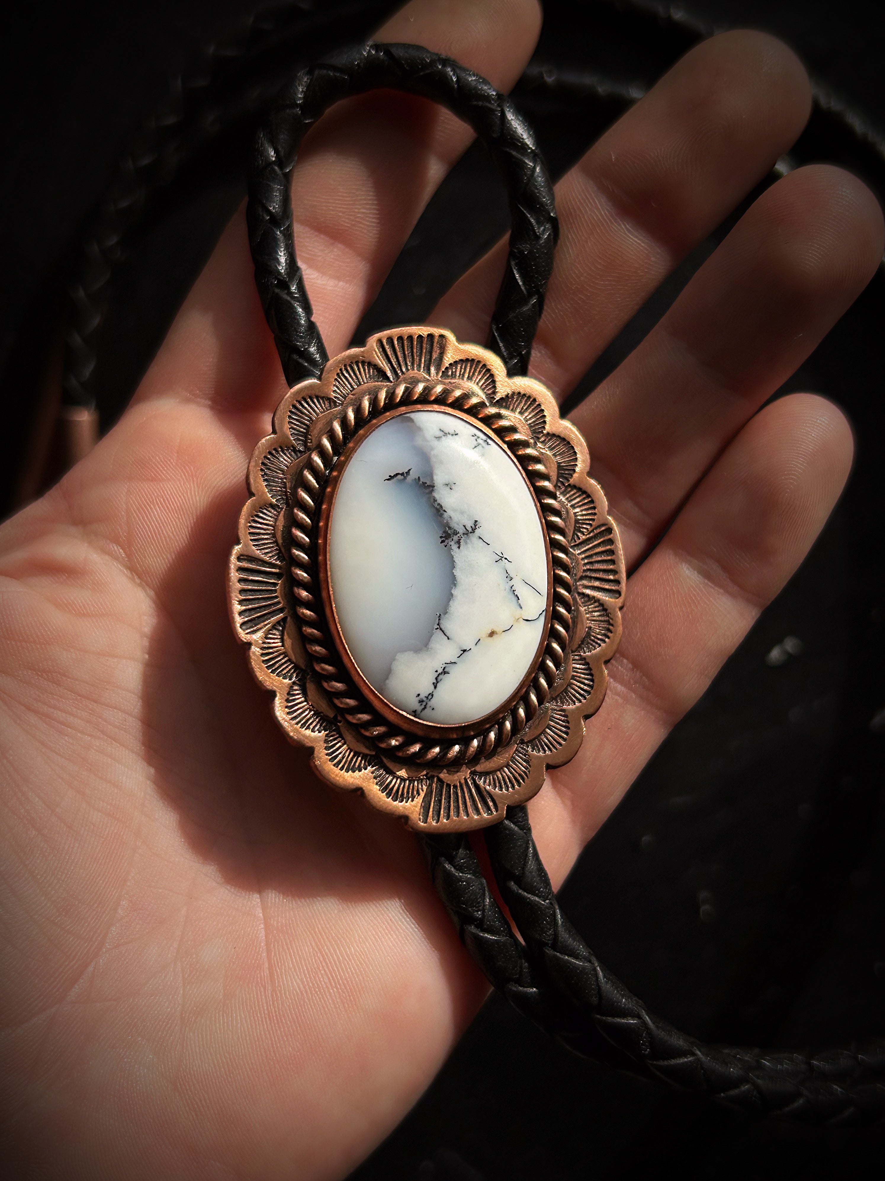 Copper Dendritic Opal Bolo Tie