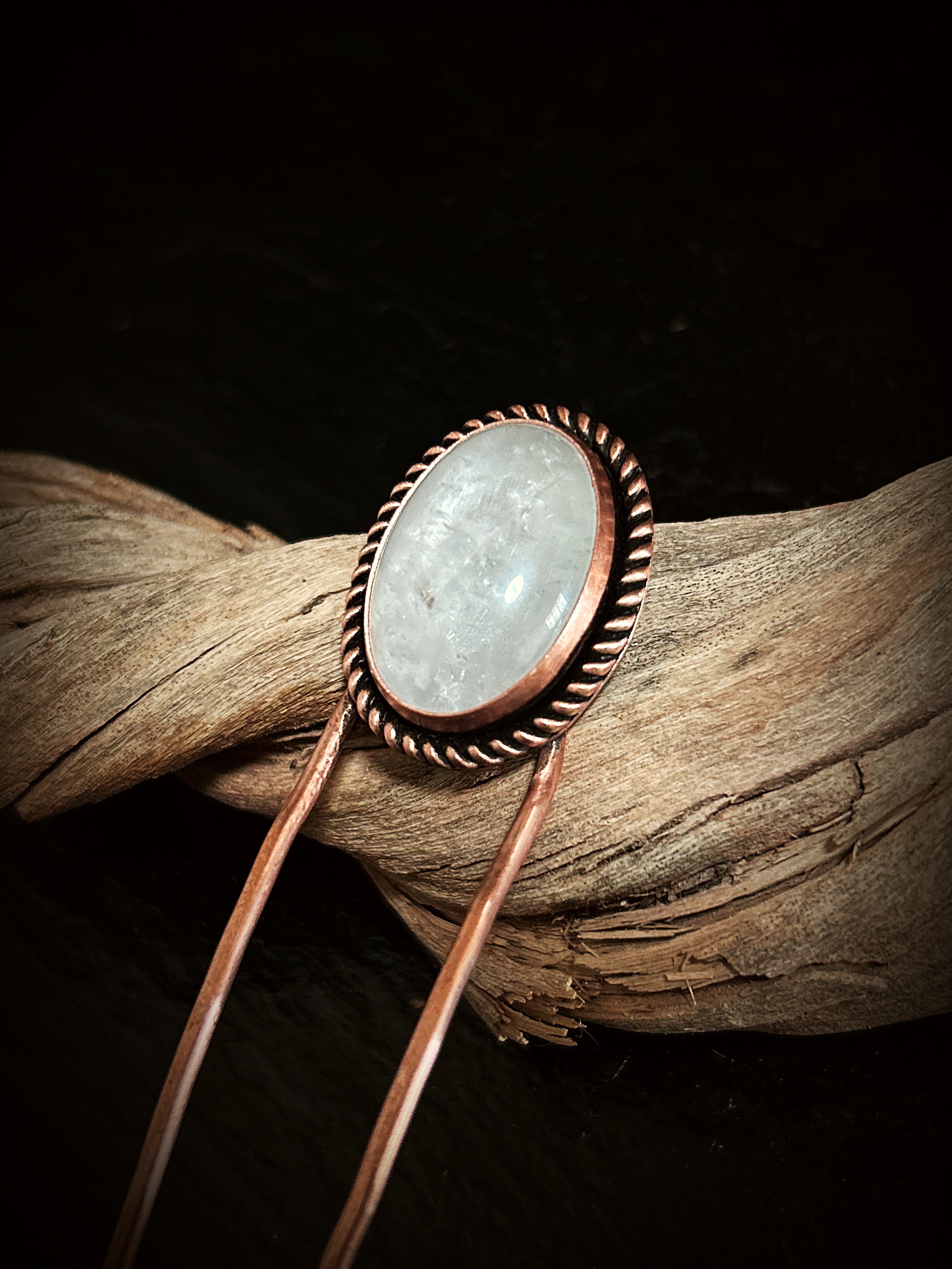 Copper Clear Quartz Hair Fork