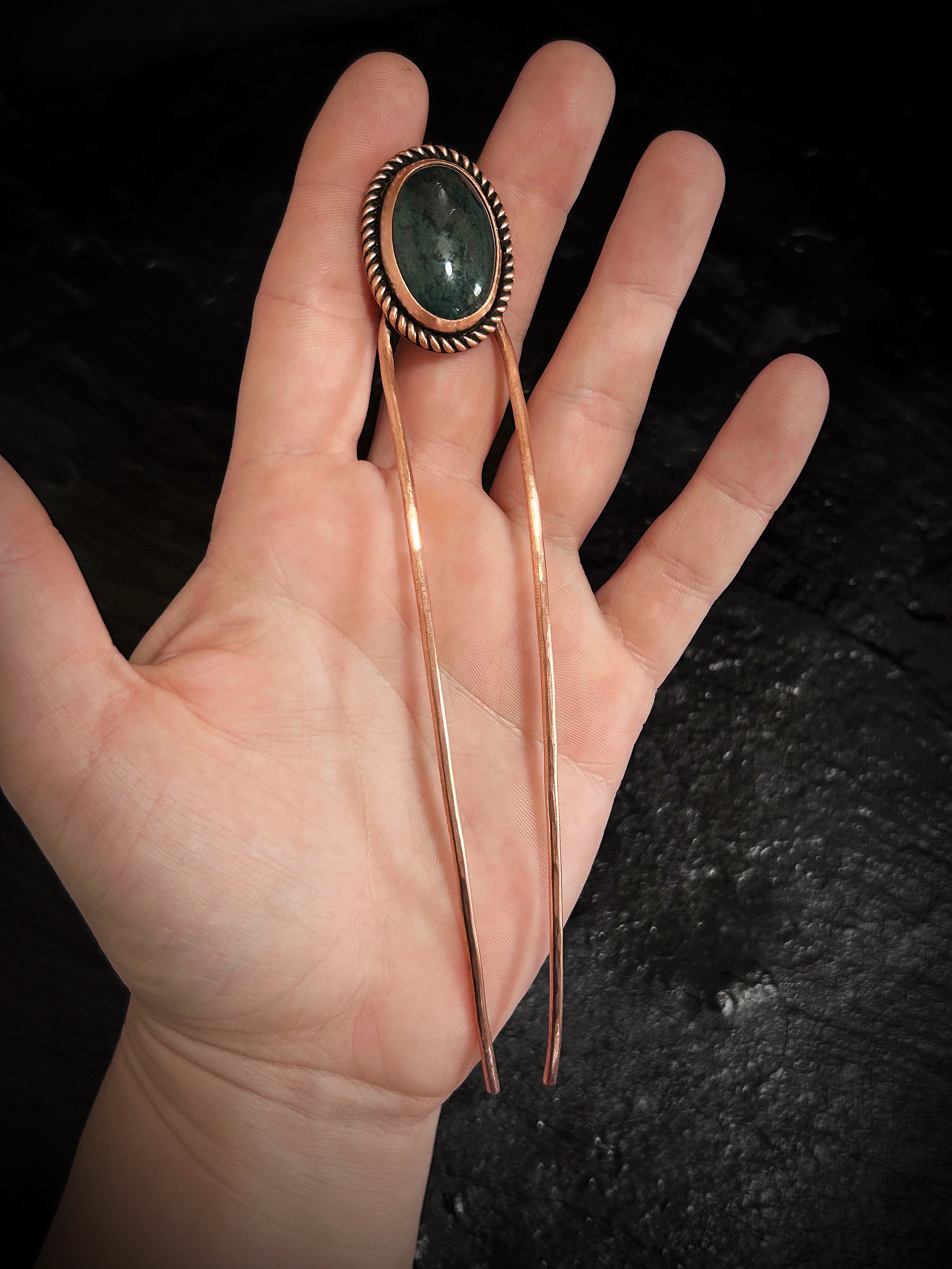 Copper Moss Agate Hair Fork