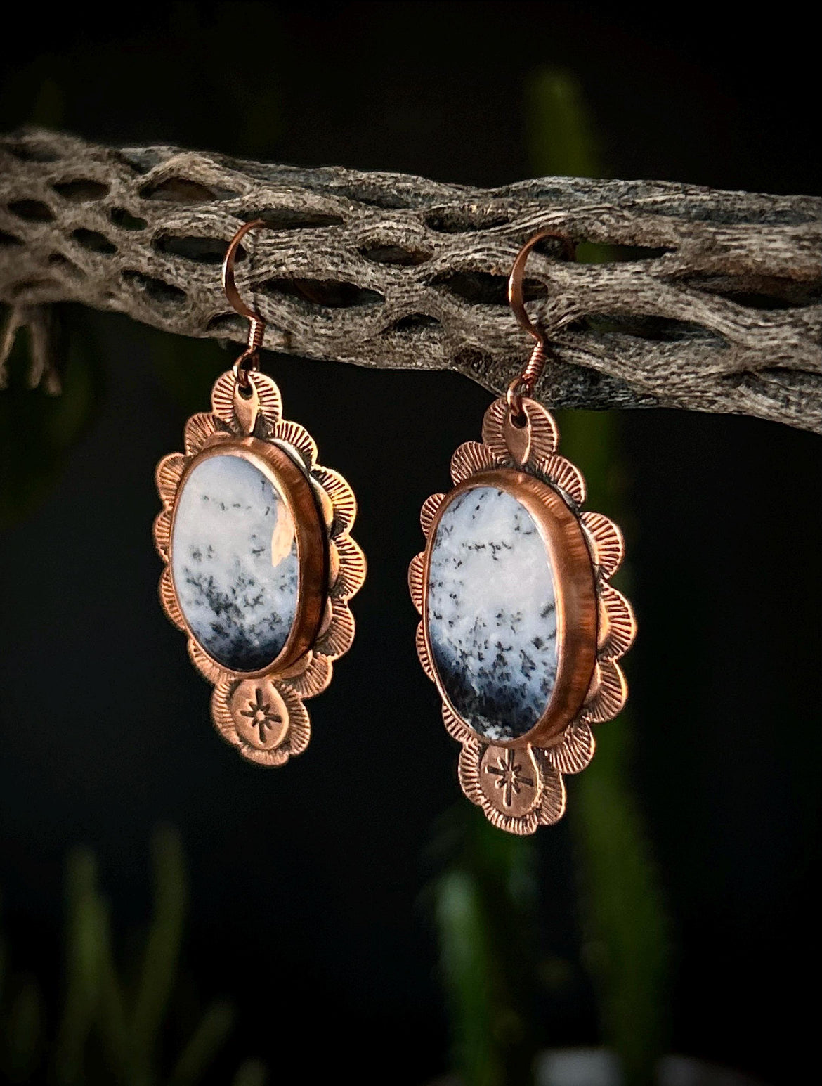 Copper & 14k Rose Gold Dendritic Opal Earrings