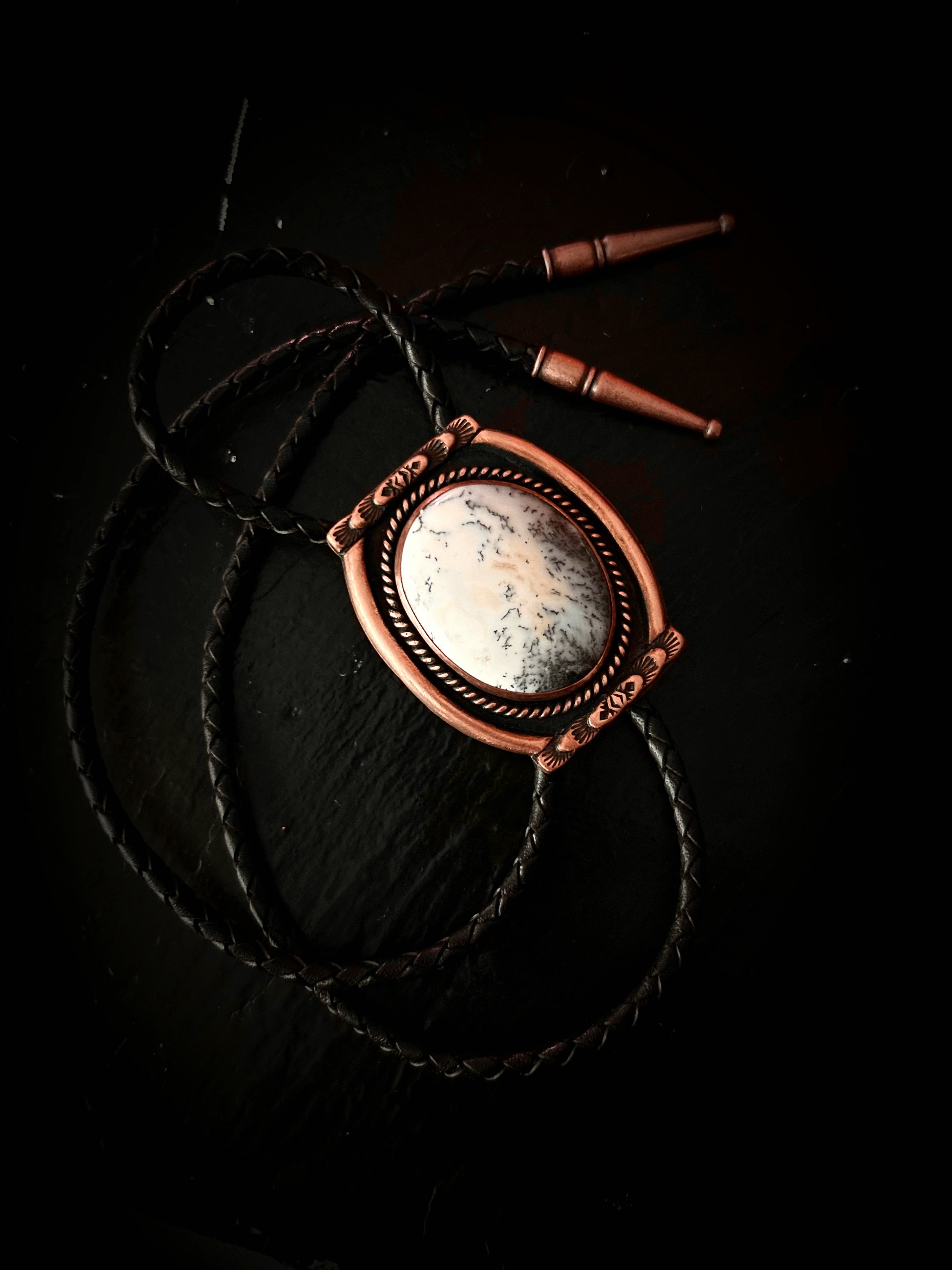Copper Dendritic Opal Bolo Tie