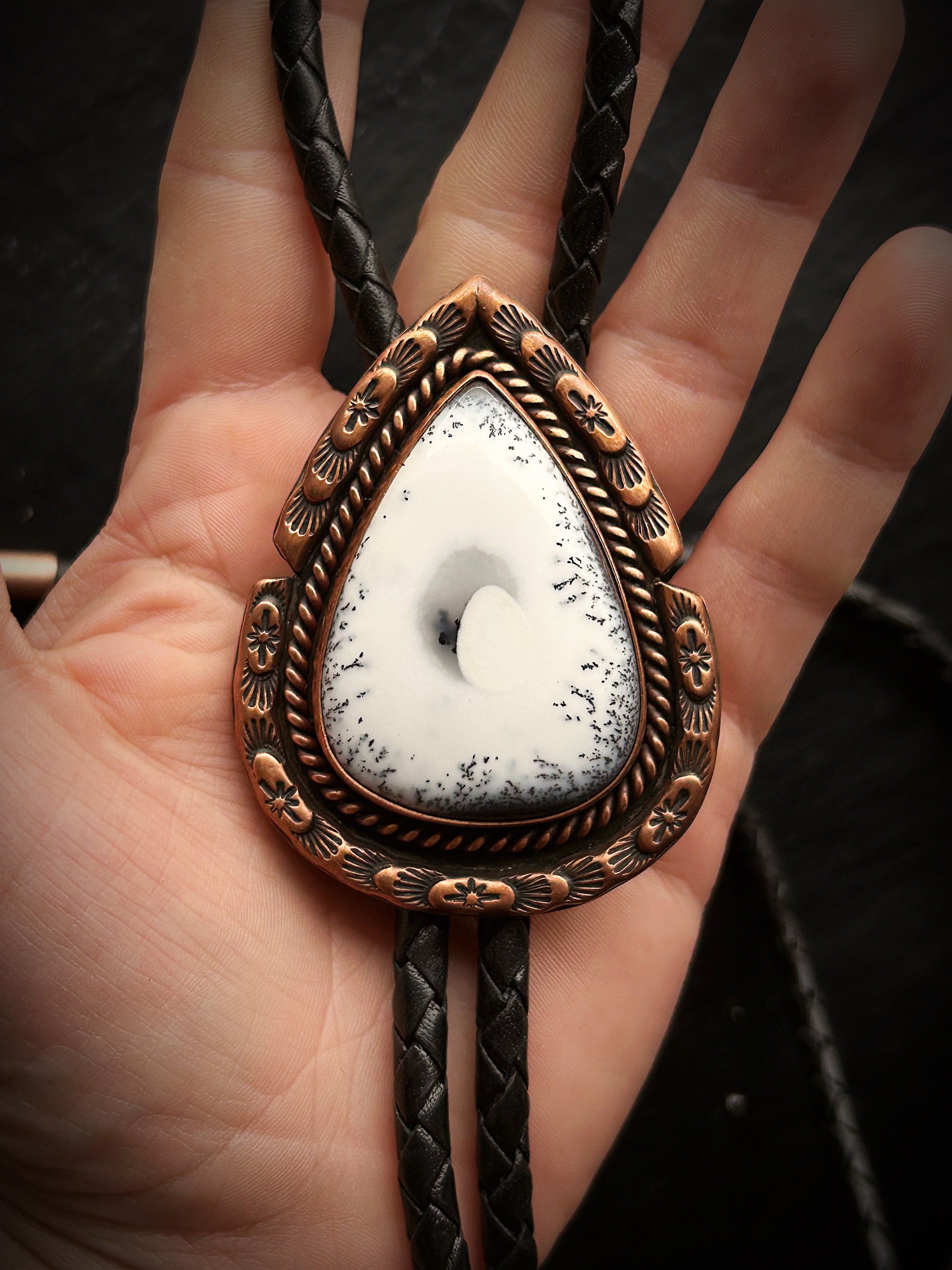 Copper Dendritic Opal Bolo Tie