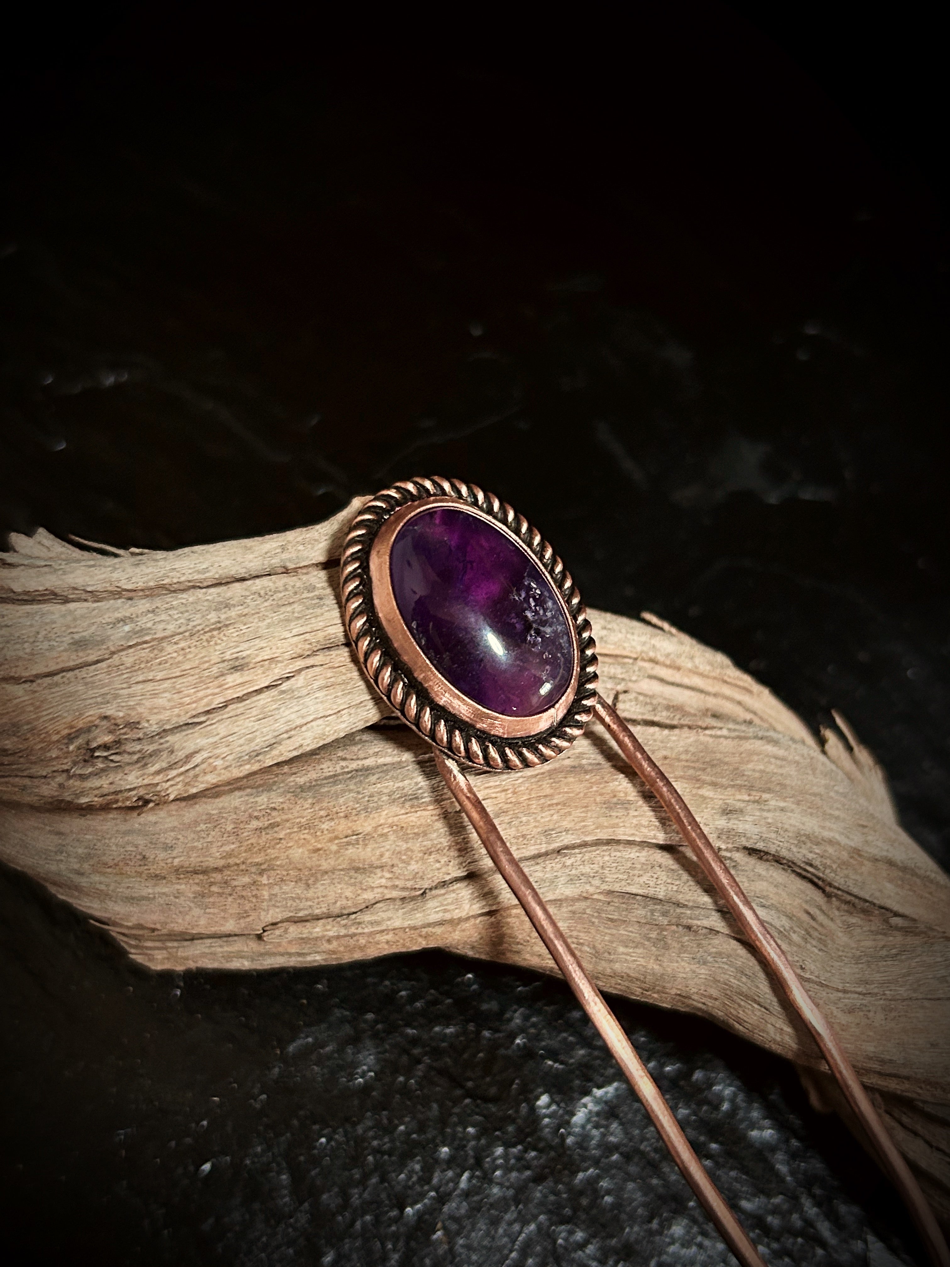 Copper Amethyst Hair Fork