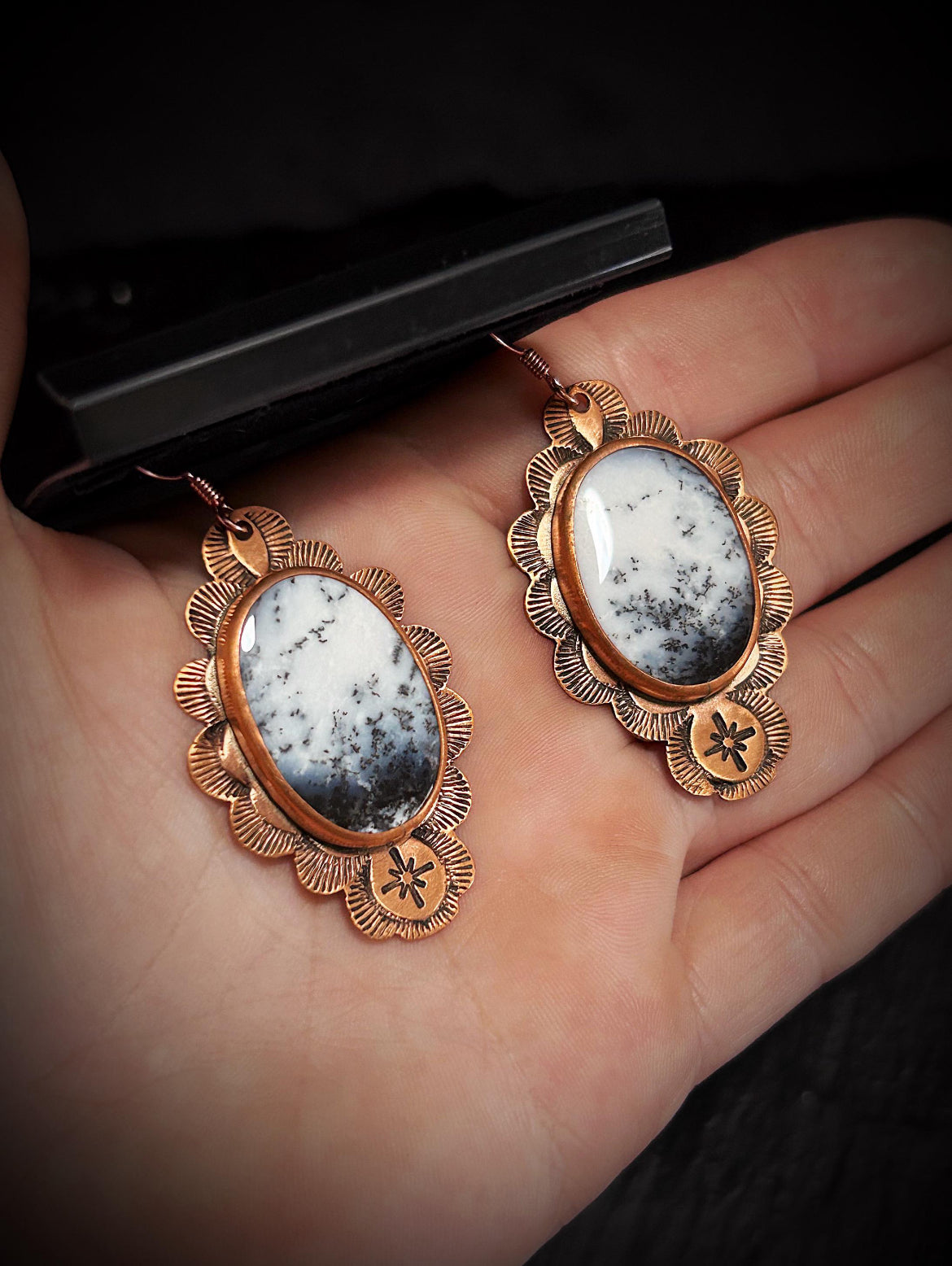 Copper & 14k Rose Gold Dendritic Opal Earrings