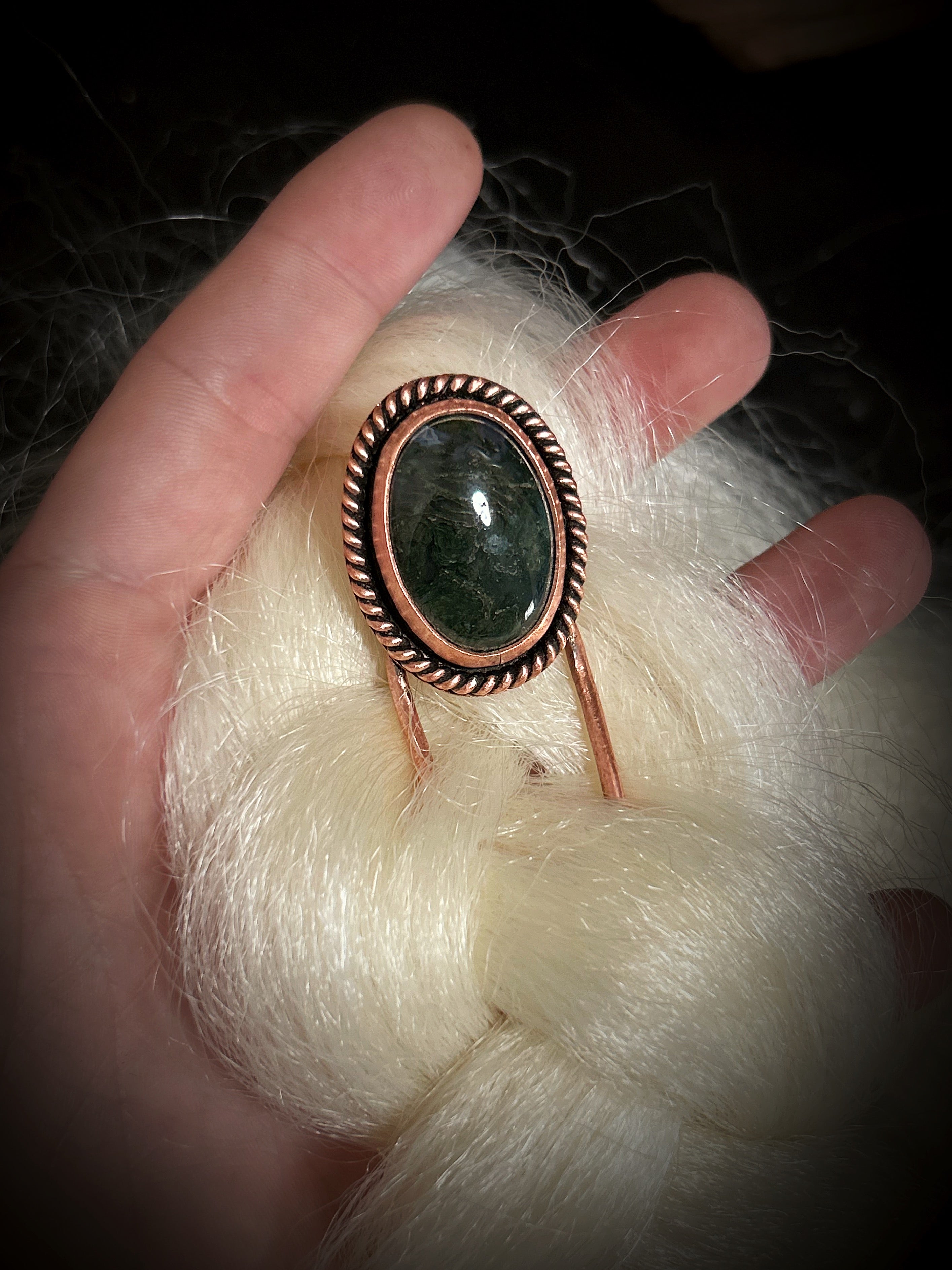 Copper Moss Agate Hair Fork