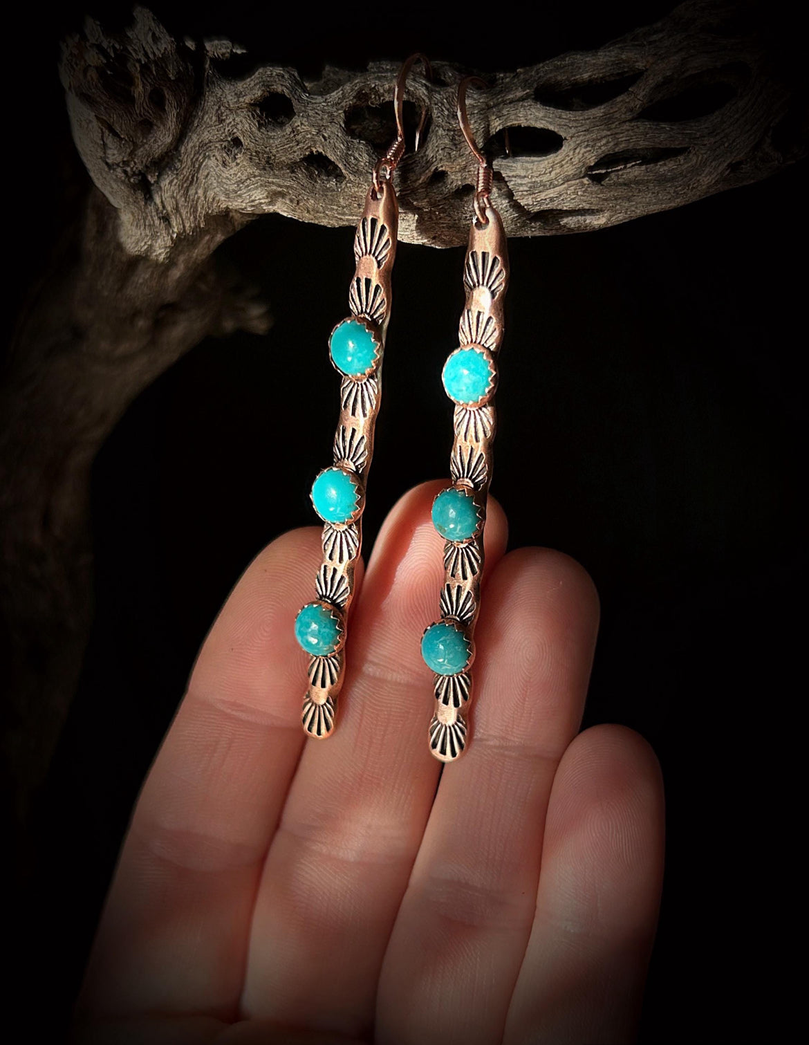 Copper Turquoise Earrings & 14k Rose Gold
