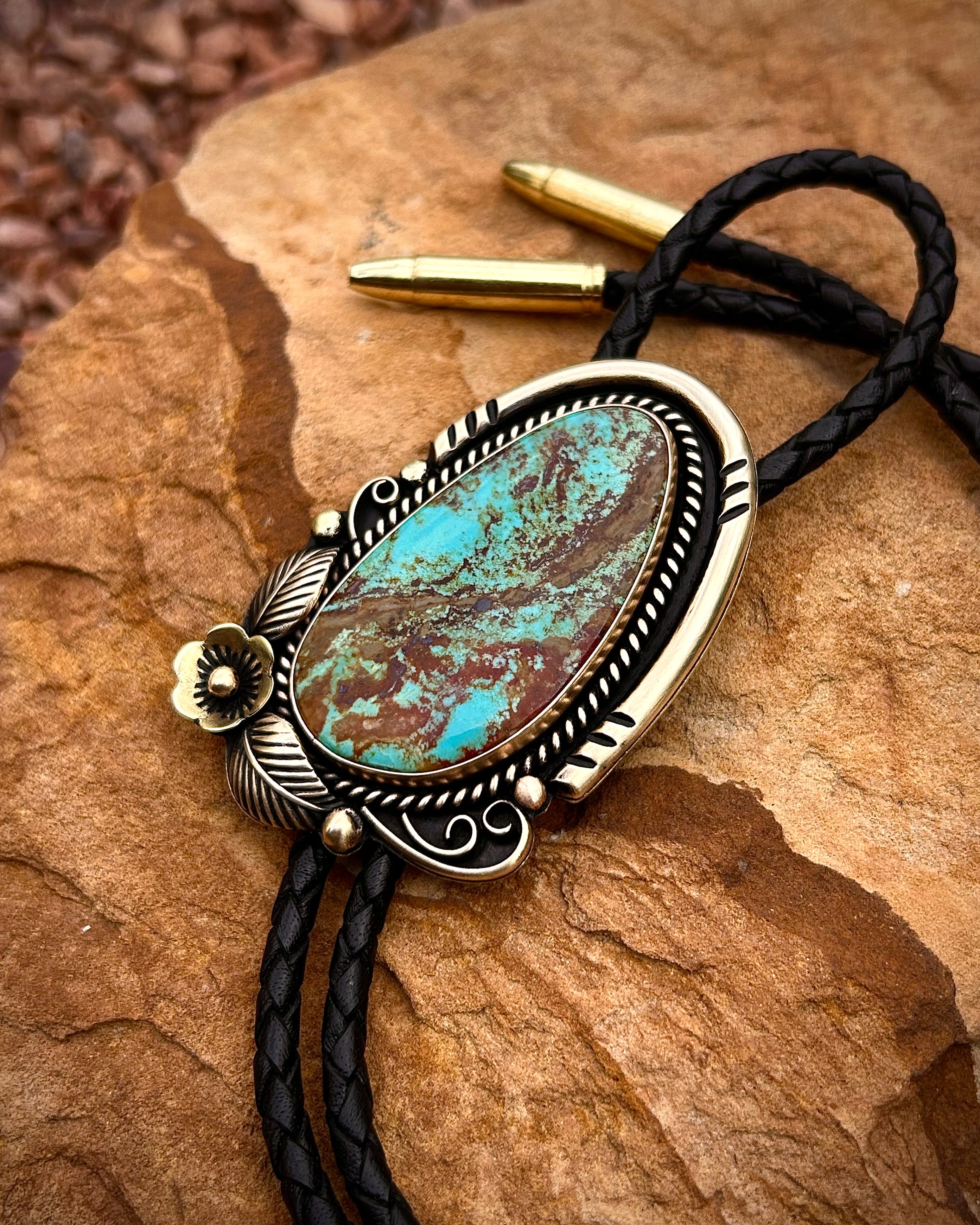 Brass #8 Turquoise Bolo Tie