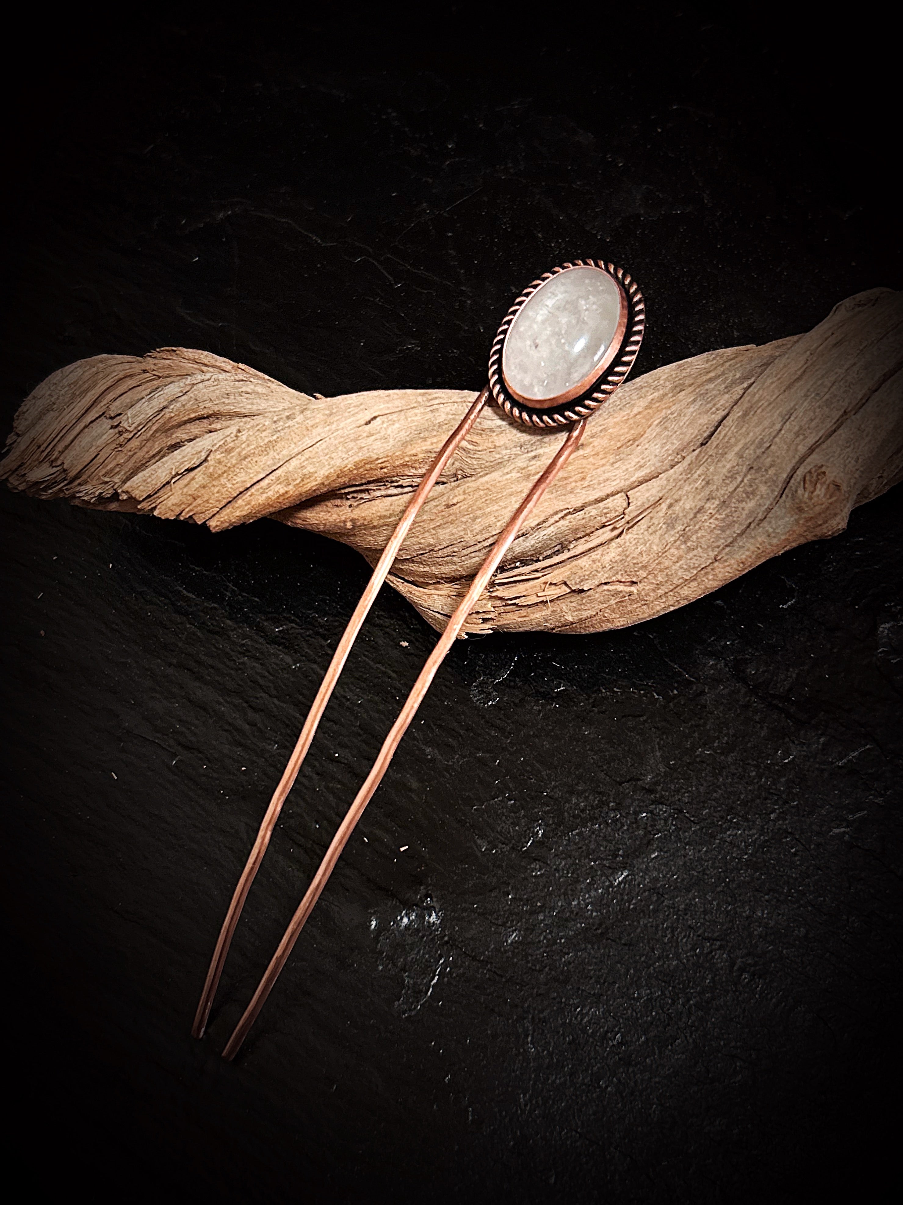 Copper Clear Quartz Hair Fork