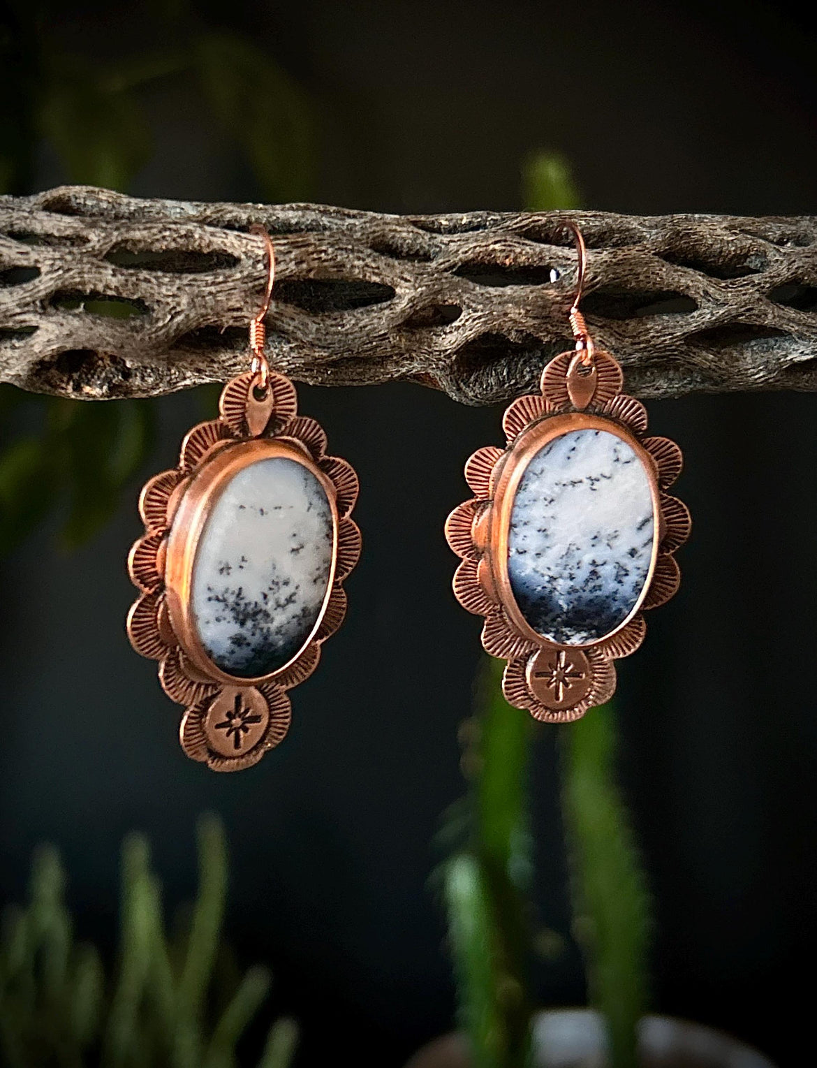 Copper & 14k Rose Gold Dendritic Opal Earrings