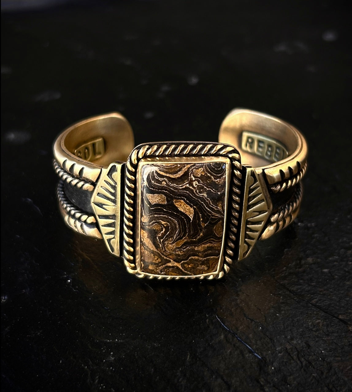 Brass Stromatolite Cuff Bracelet