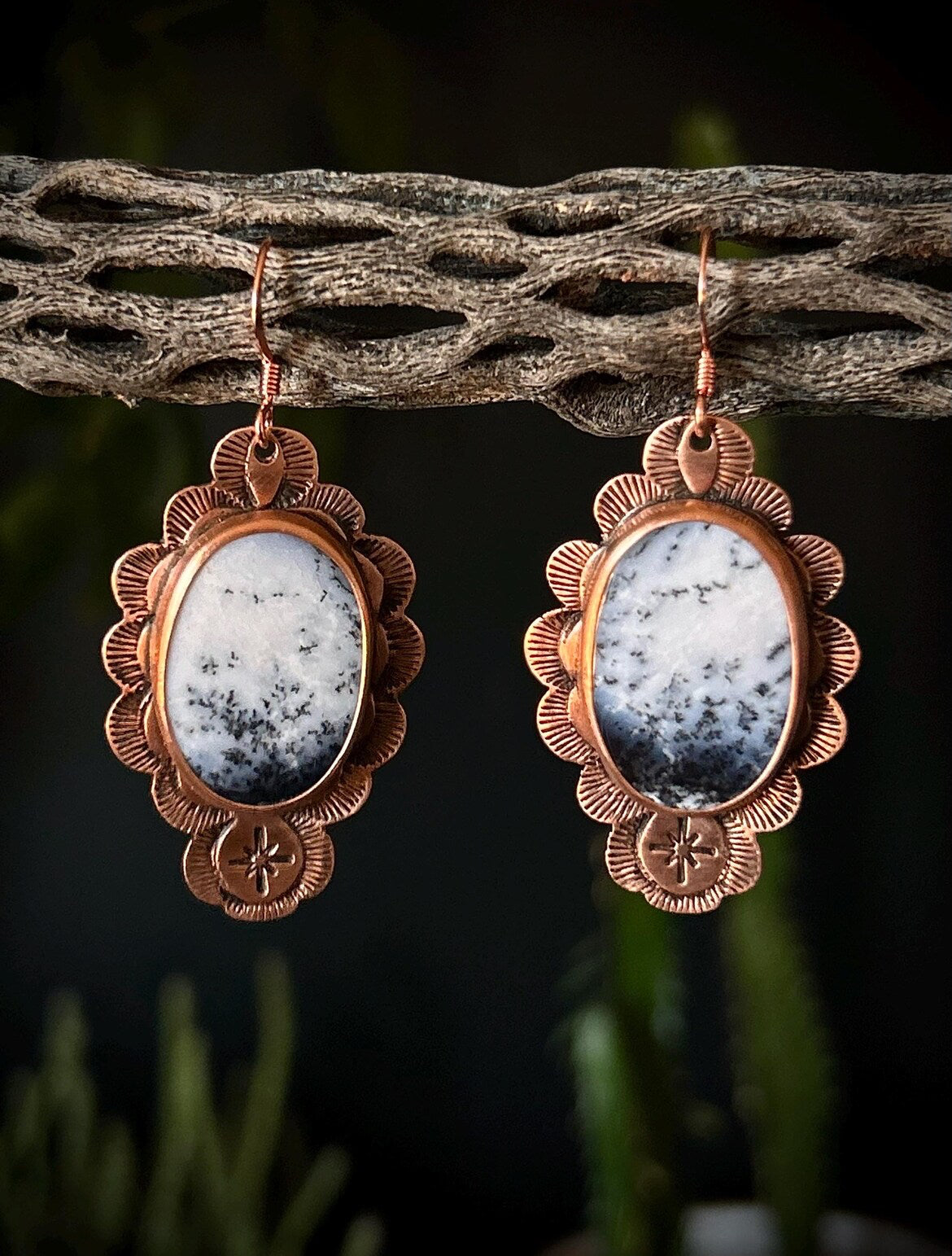 Copper & 14k Rose Gold Dendritic Opal Earrings
