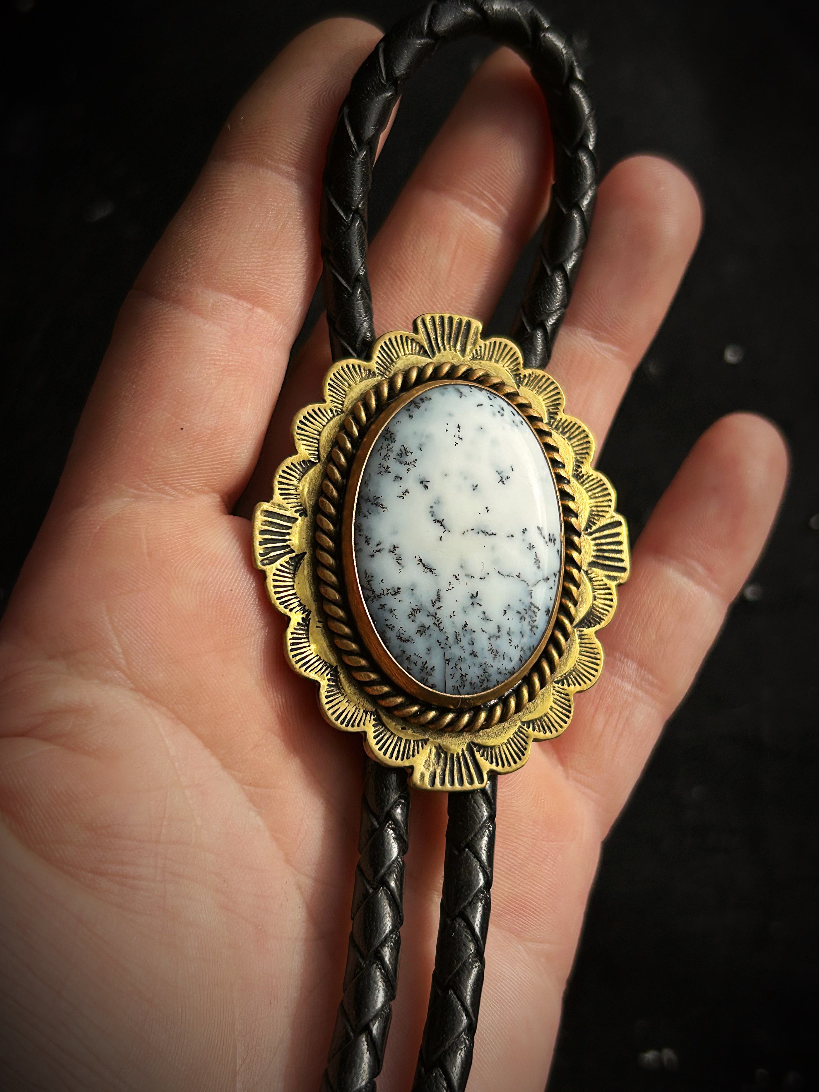 Brass Dendritic Opal Bolo Tie