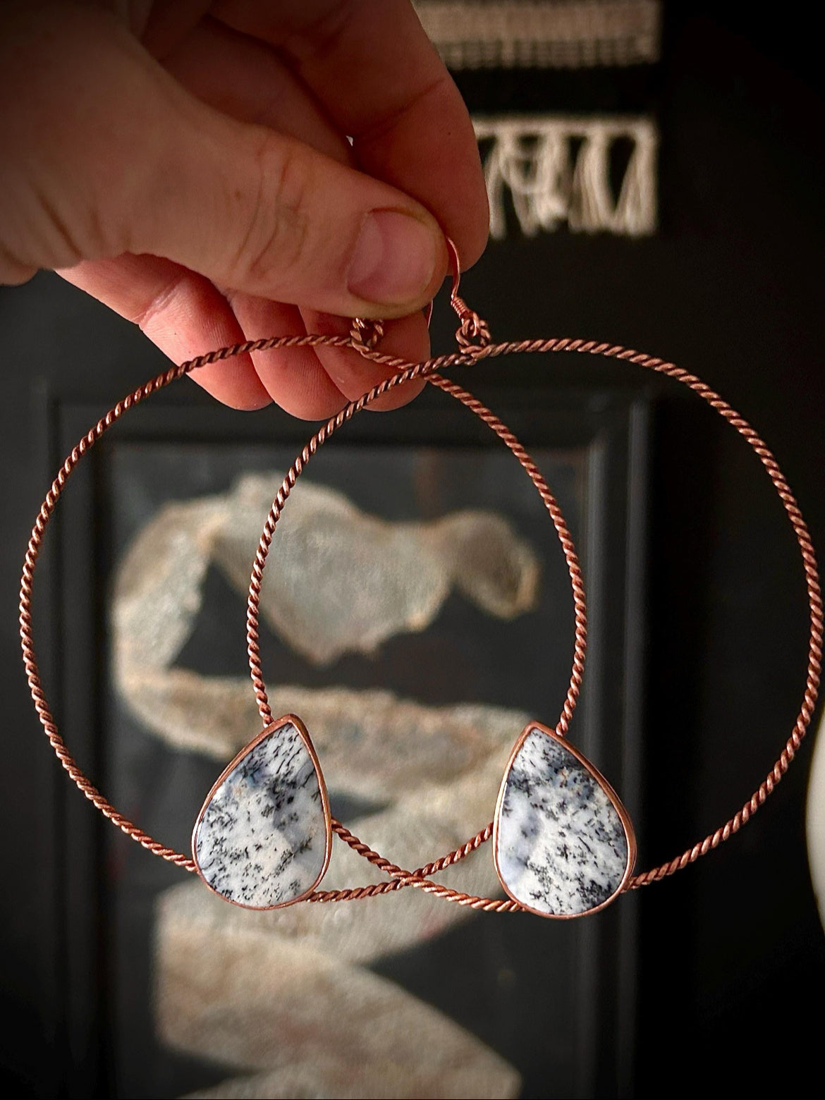 Copper & 14k Rose Gold Dendritic Opal Earrings