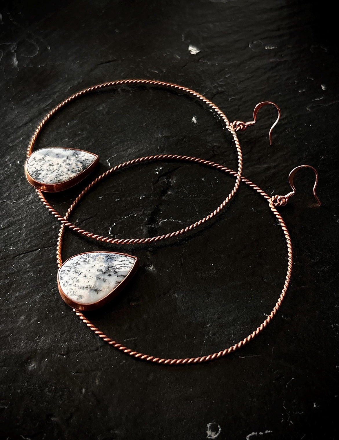 Copper & 14k Rose Gold Dendritic Opal Earrings