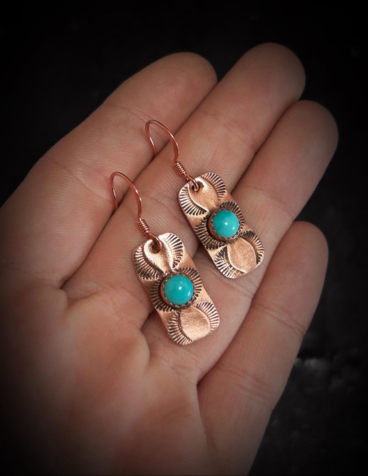 Copper & 14k Rose Gold Turquoise Earrings