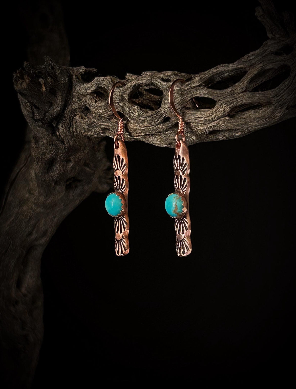 Copper & 14k Rose Gold Turquoise Earrings
