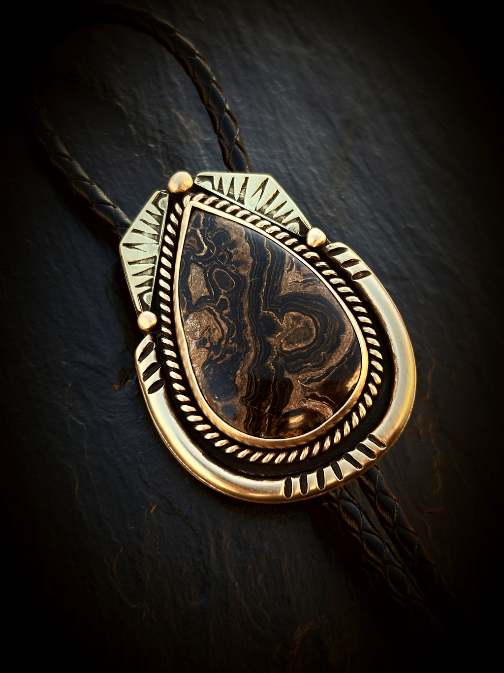 Brass Stromatolite Bolo Tie