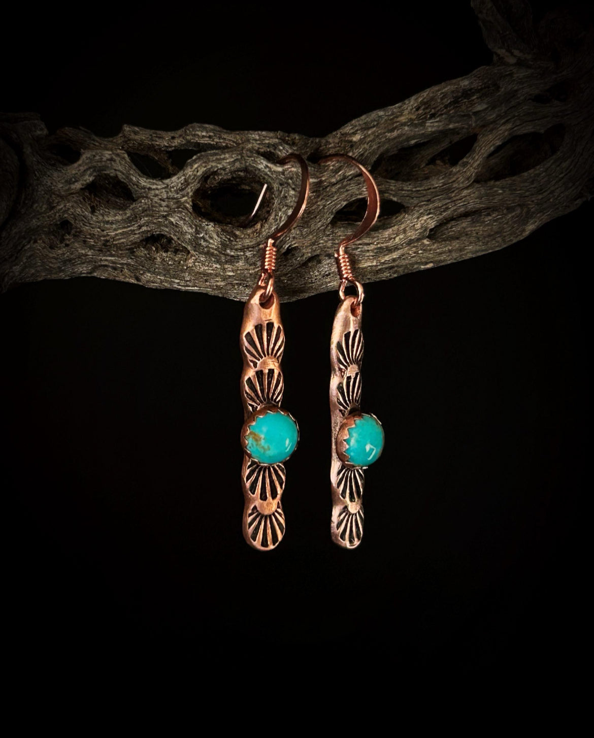 Copper & 14k Rose Gold Turquoise Earrings